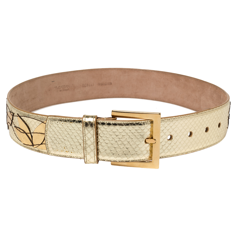 Dolce & Gabbana Metallic Gold Python Waist Belt 70CM