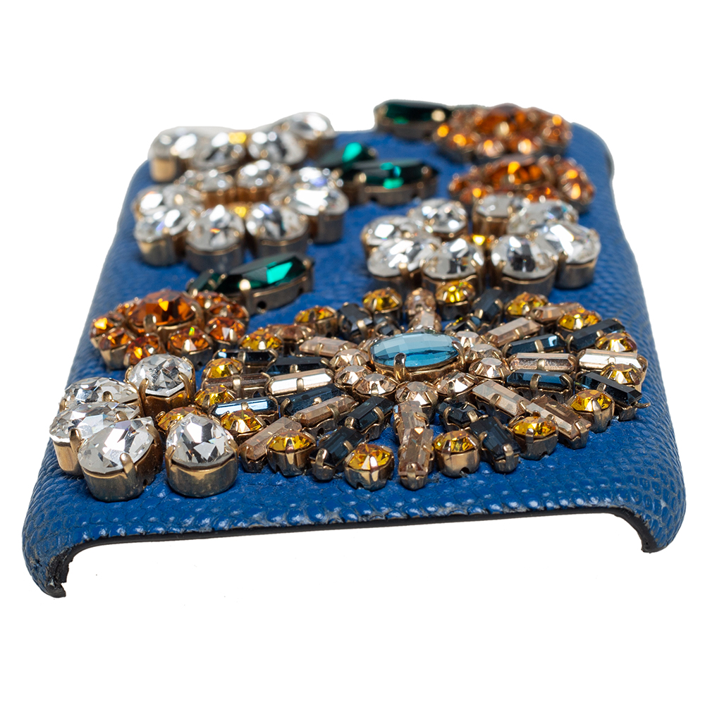 Dolce & Gabbana Blue Leather Crystal Embellished IPhone 6 Case