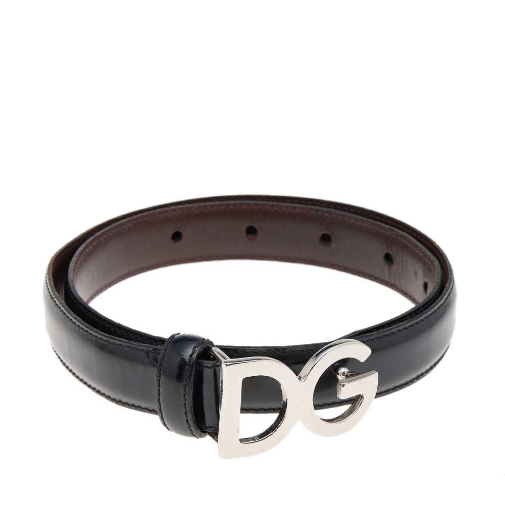 

Dolce & Gabbana Black Leather Slim DG Logo Belt