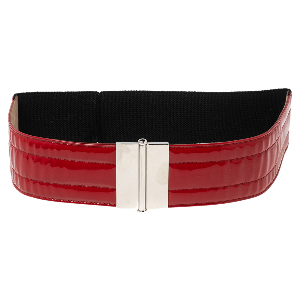 Dolce & gabbana red/black patent leather and elastic waist belt 85cm