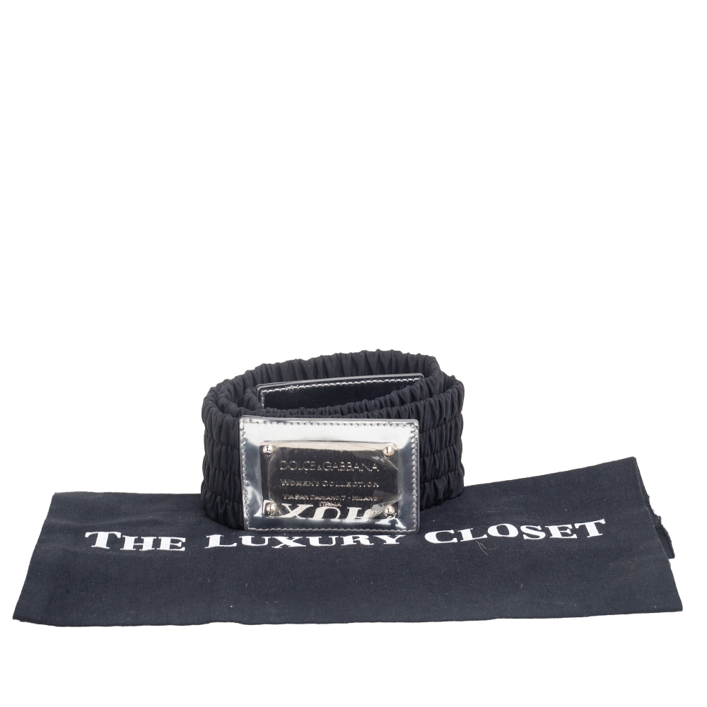 Dolce & Gabbana Black/Silver Fabric And Patent Leather Wide Waist Belt 75CM