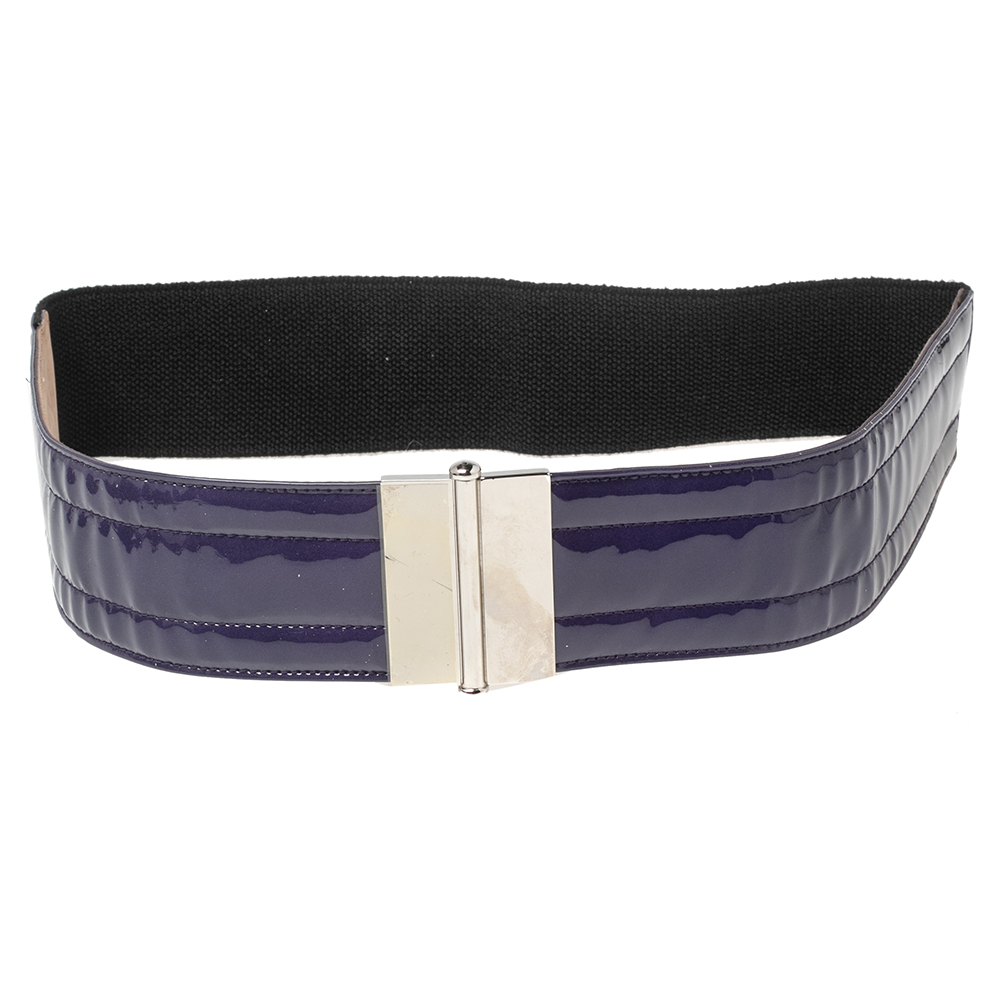 Dolce & gabbana purple/black patent leather and elastic wide waist belt 90cm