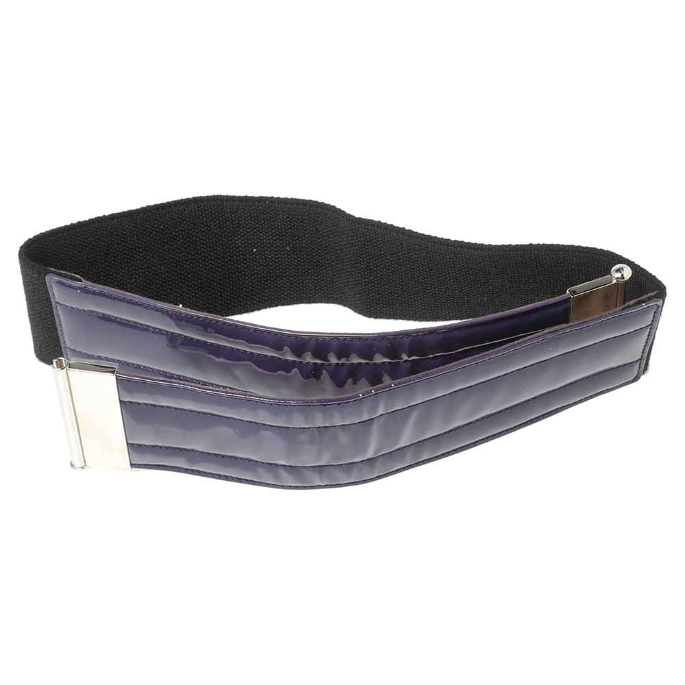 Dolce & Gabbana Purple/Black Patent Leather And Elastic Wide Waist Belt 90CM