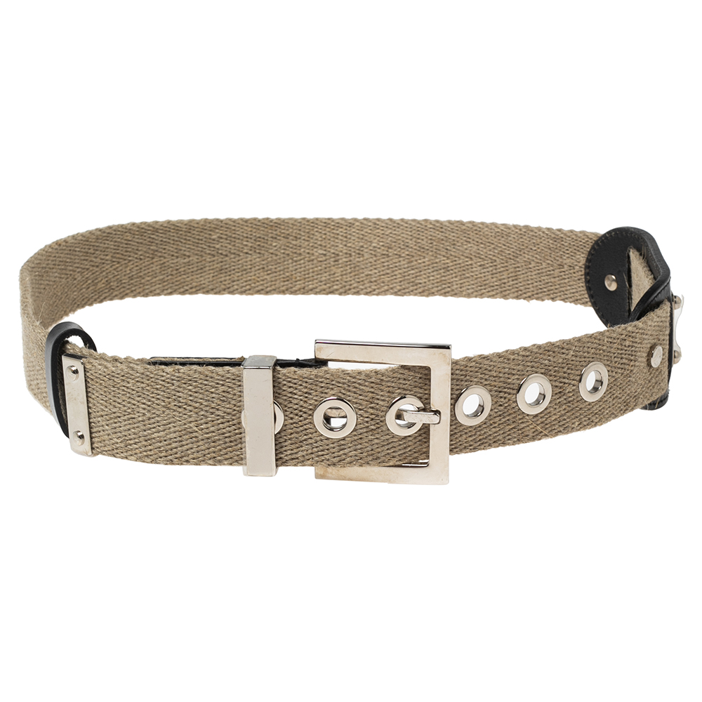 Dolce & Gabbana Beige Canvas And Leather Plaque Detail Waist Belt 75CM