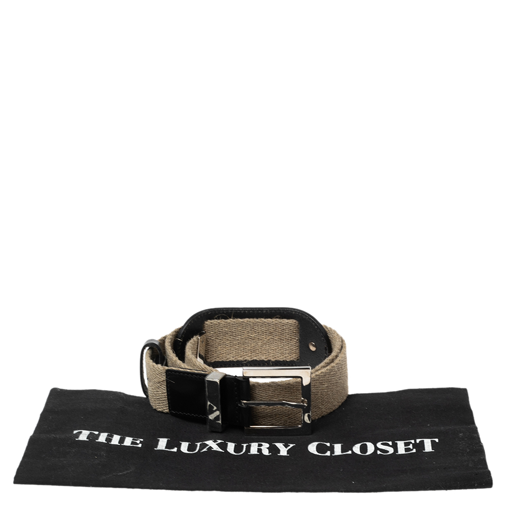 Dolce & Gabbana Beige Canvas And Leather Plaque Detail Waist Belt 75CM