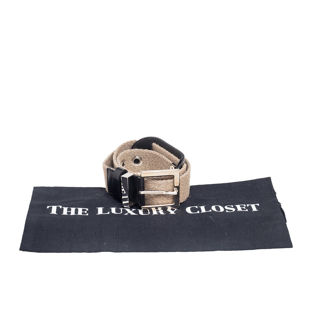Dolce & Gabbana Beige Canvas And Leather Plaque Detail Waist Belt 70CM