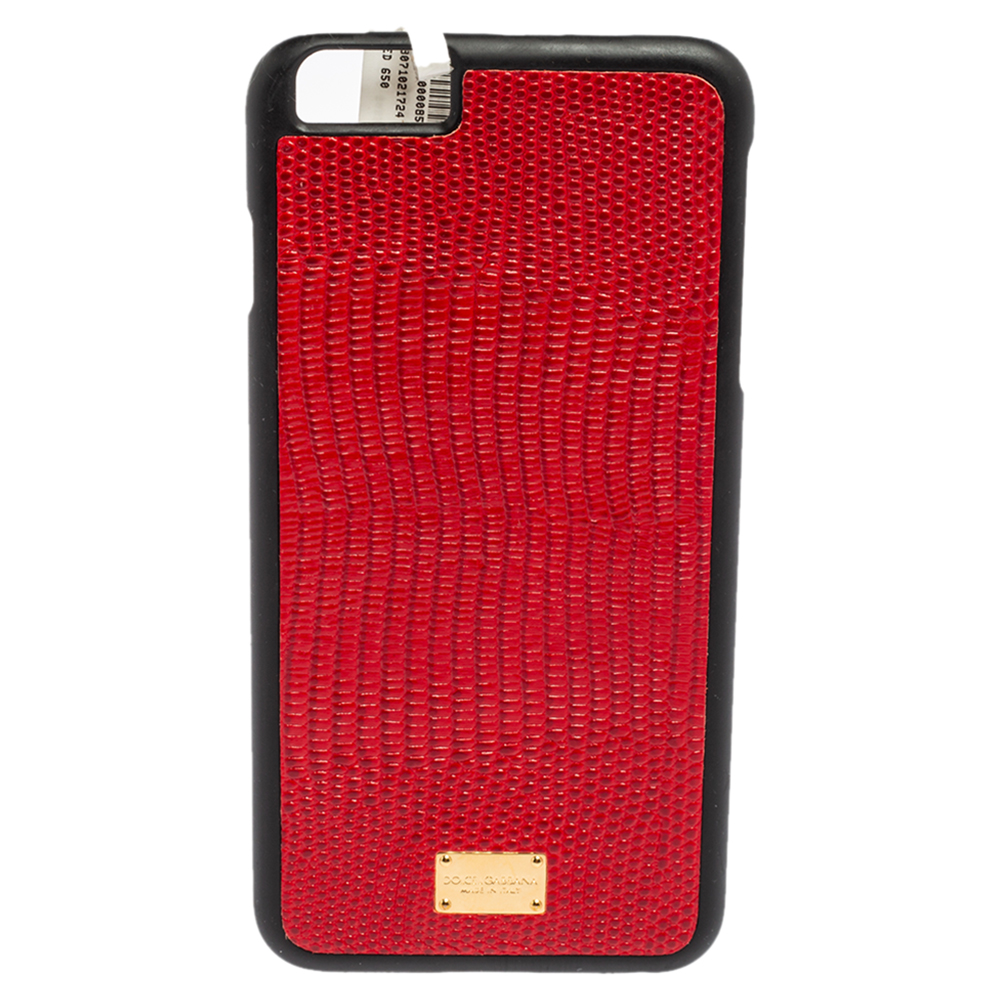 Dolce & Gabbana Red/Black Lizard Embossed Leather IPhone 6plus Cover