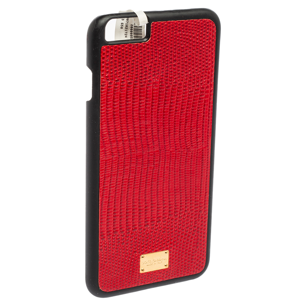 Dolce & Gabbana Red/Black Lizard Embossed Leather IPhone 6plus Cover