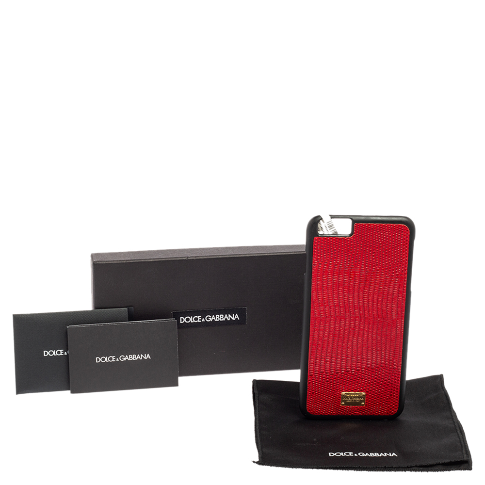 Dolce & Gabbana Red/Black Lizard Embossed Leather IPhone 6plus Cover