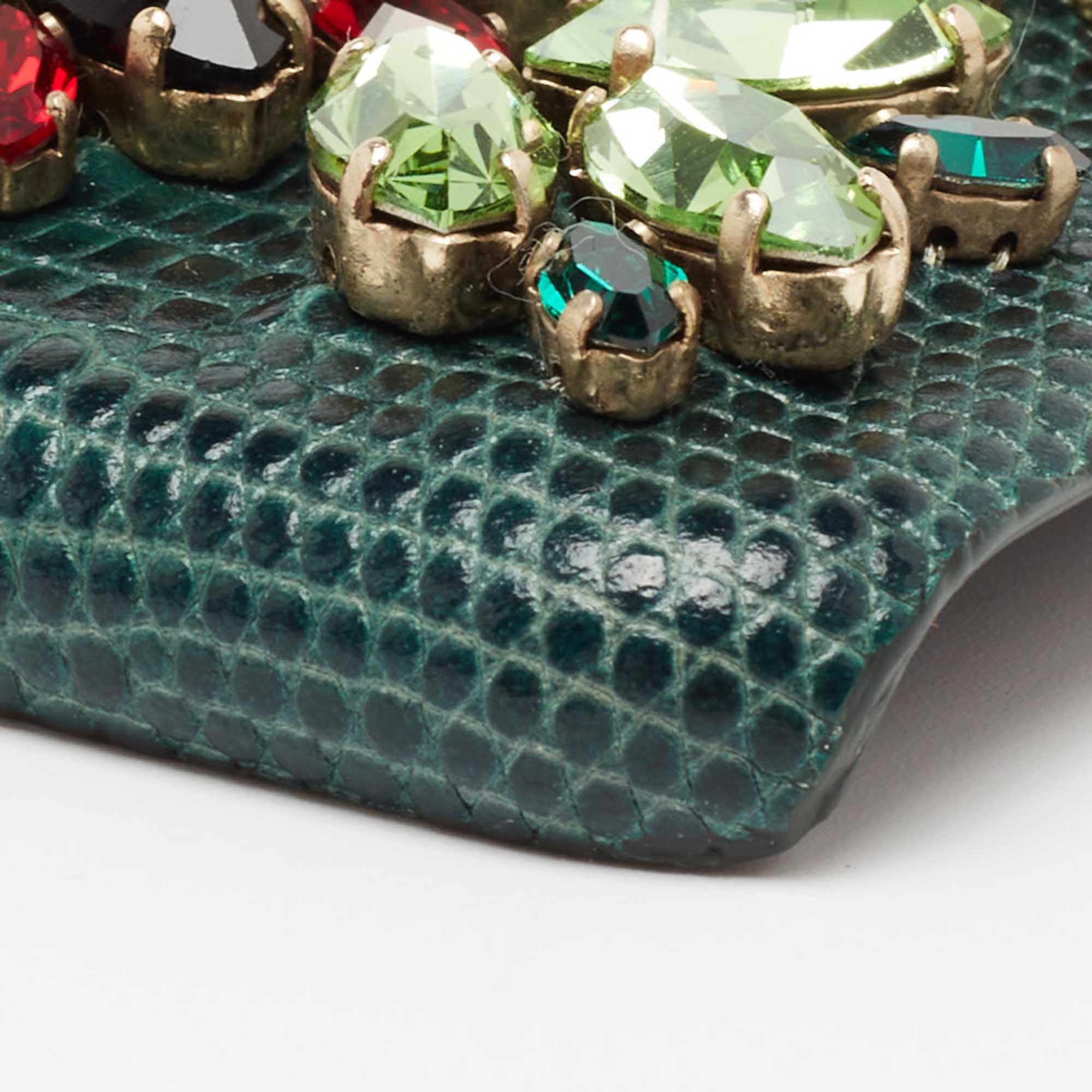 Dolce & Gabbana Green Lizard Embossed Leather Crystal Embellished  IPhone 6 Case