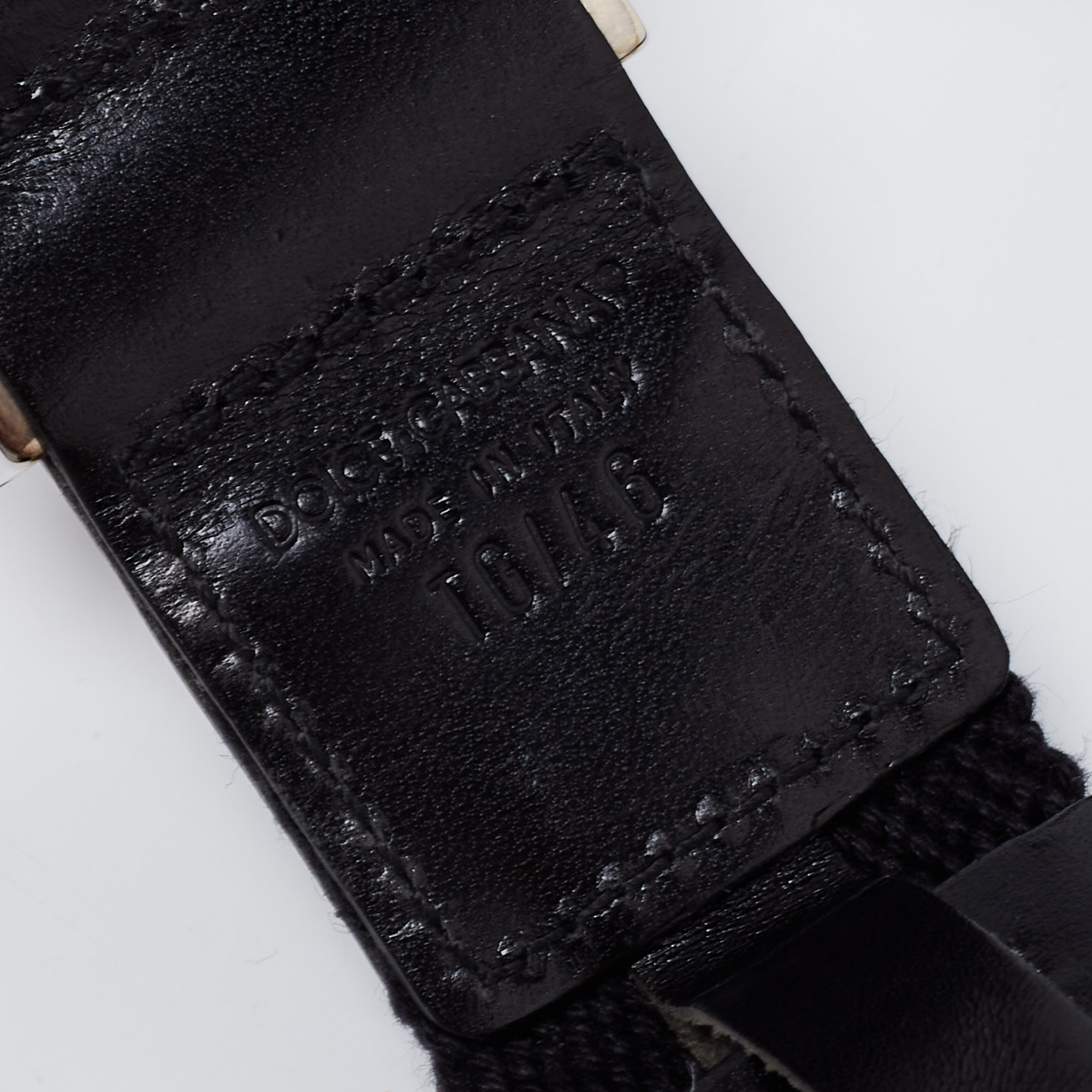 Dolce & Gabbana Black Canvas And Leather Logo Plaque Belt