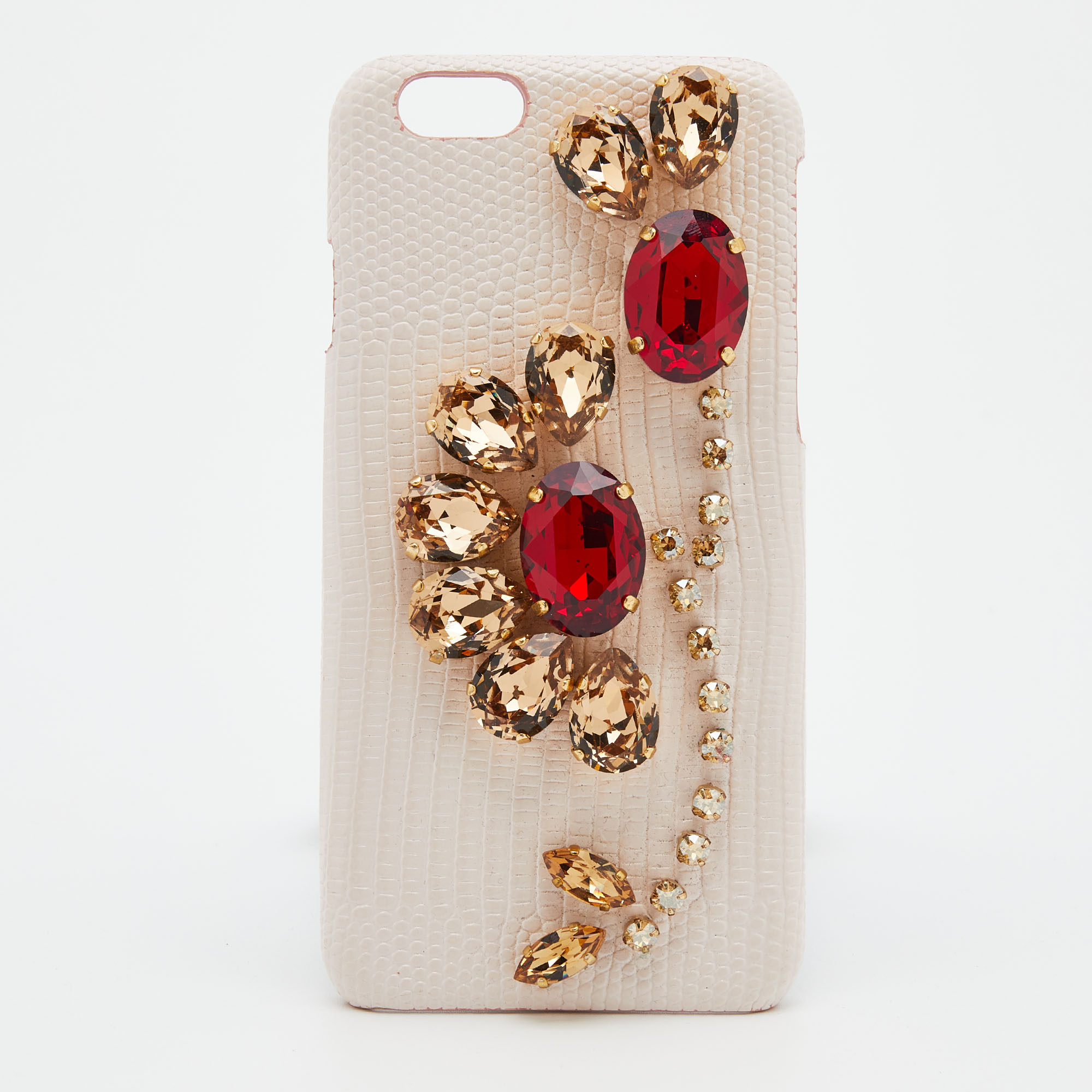 Dolce & gabbana pink lizard embossed leather crystal embellished iphone 6 case