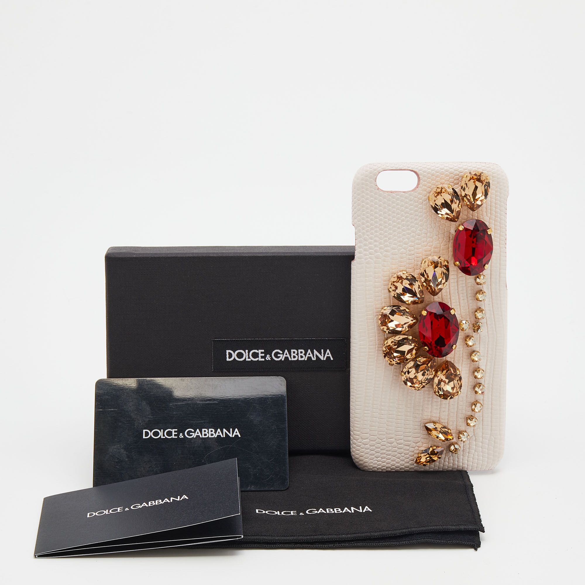 Dolce & Gabbana Pink Lizard Embossed Leather Crystal Embellished IPhone 6 Case