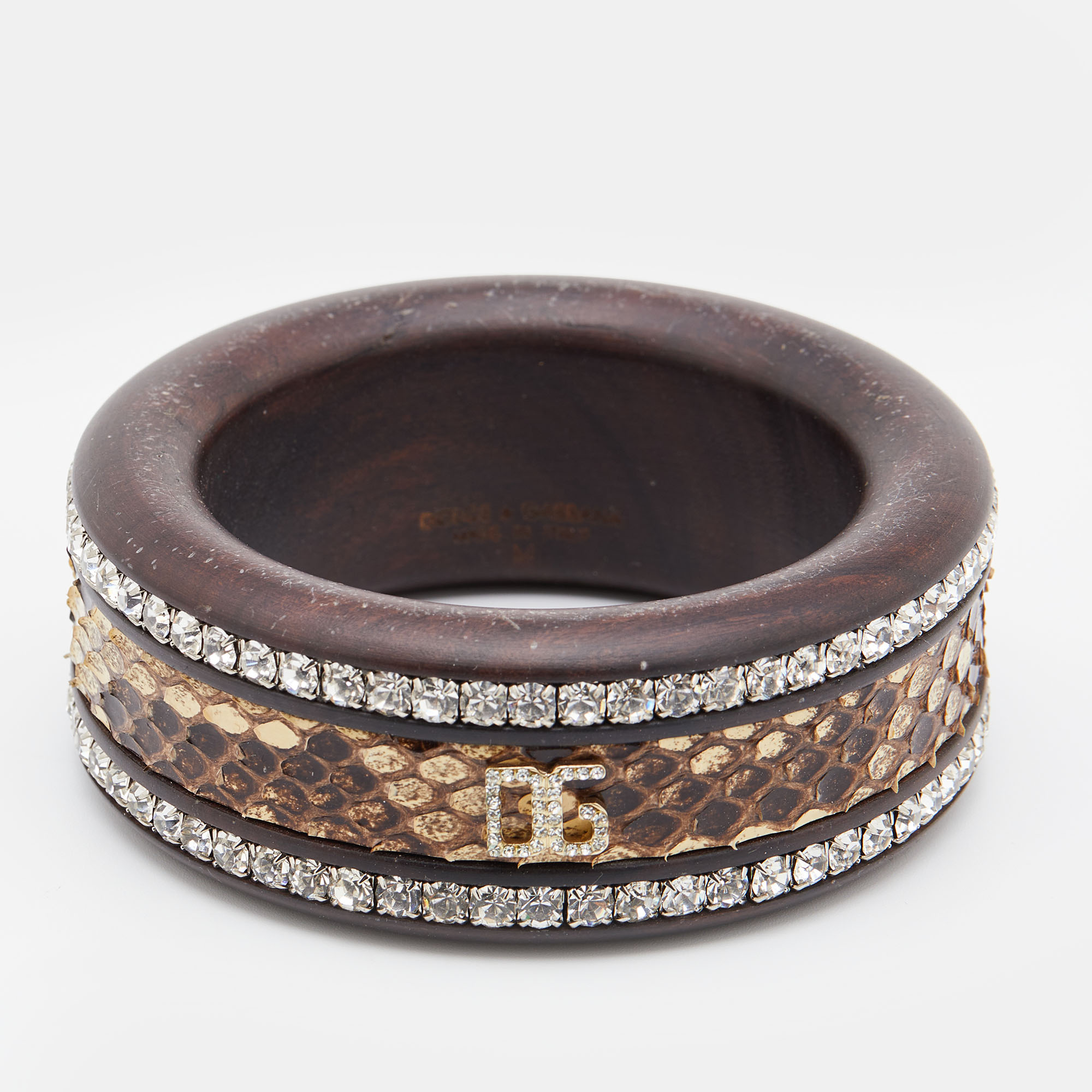 Dolce & gabbana brown crystal embellished python insert bangle m