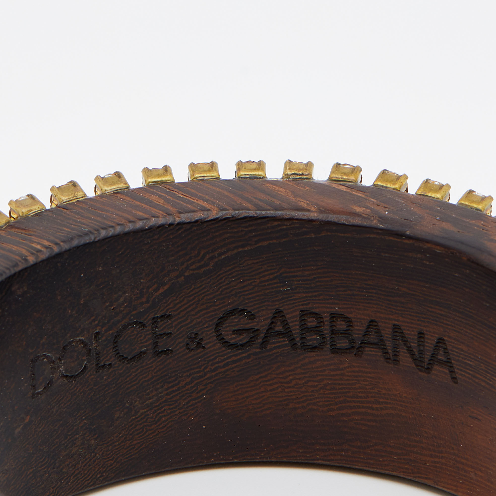 Dolce & Gabbana Brown Wood Crystal Embellished Wide Bangle