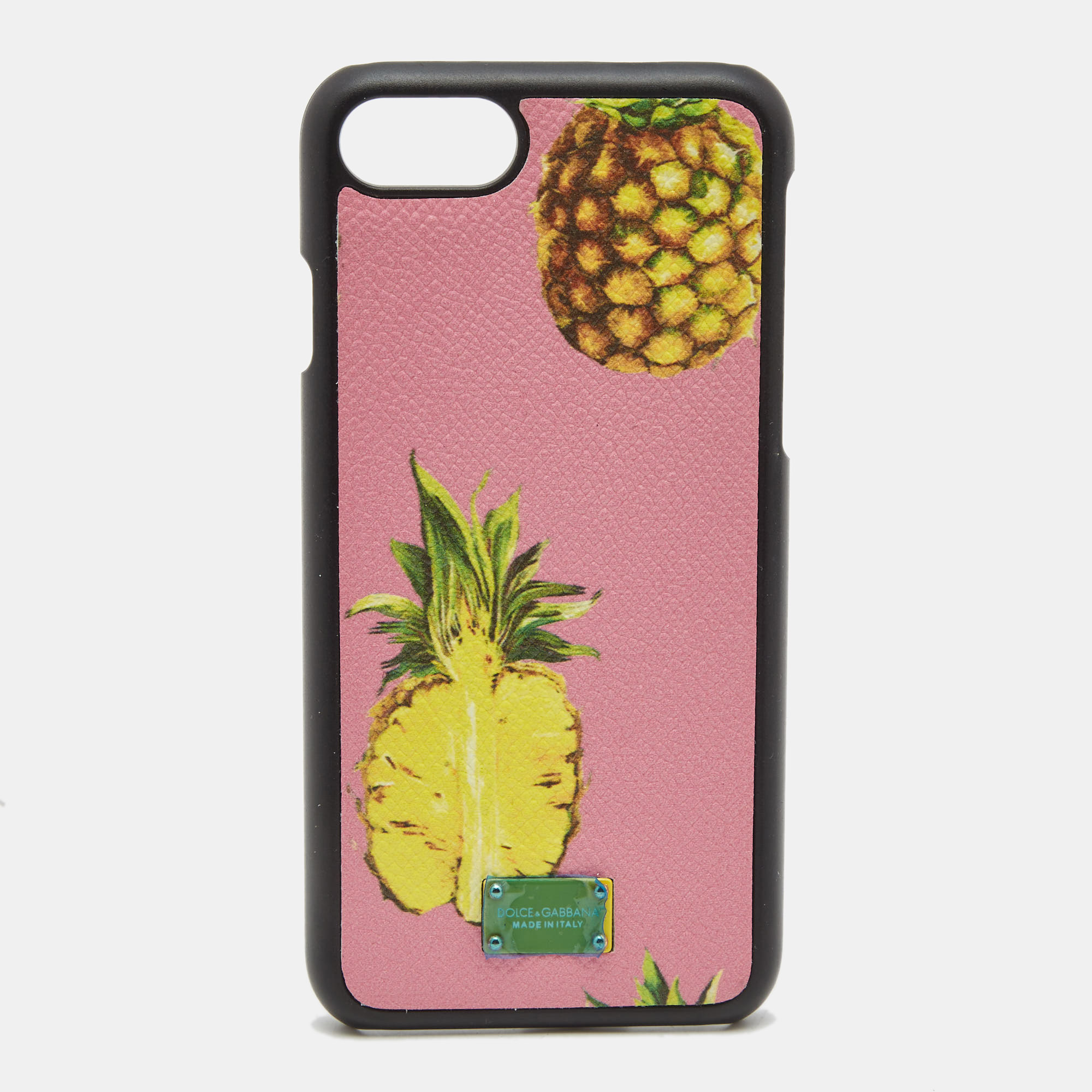 Dolce & Gabbana Pink/Black Pineapple Print Leather Phone Cover