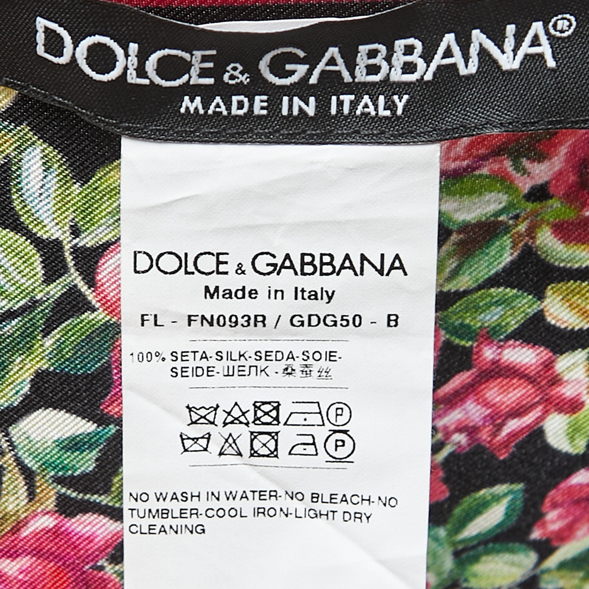 Dolce & Gabbana Black Rose Printed Silk Square Handkerchief