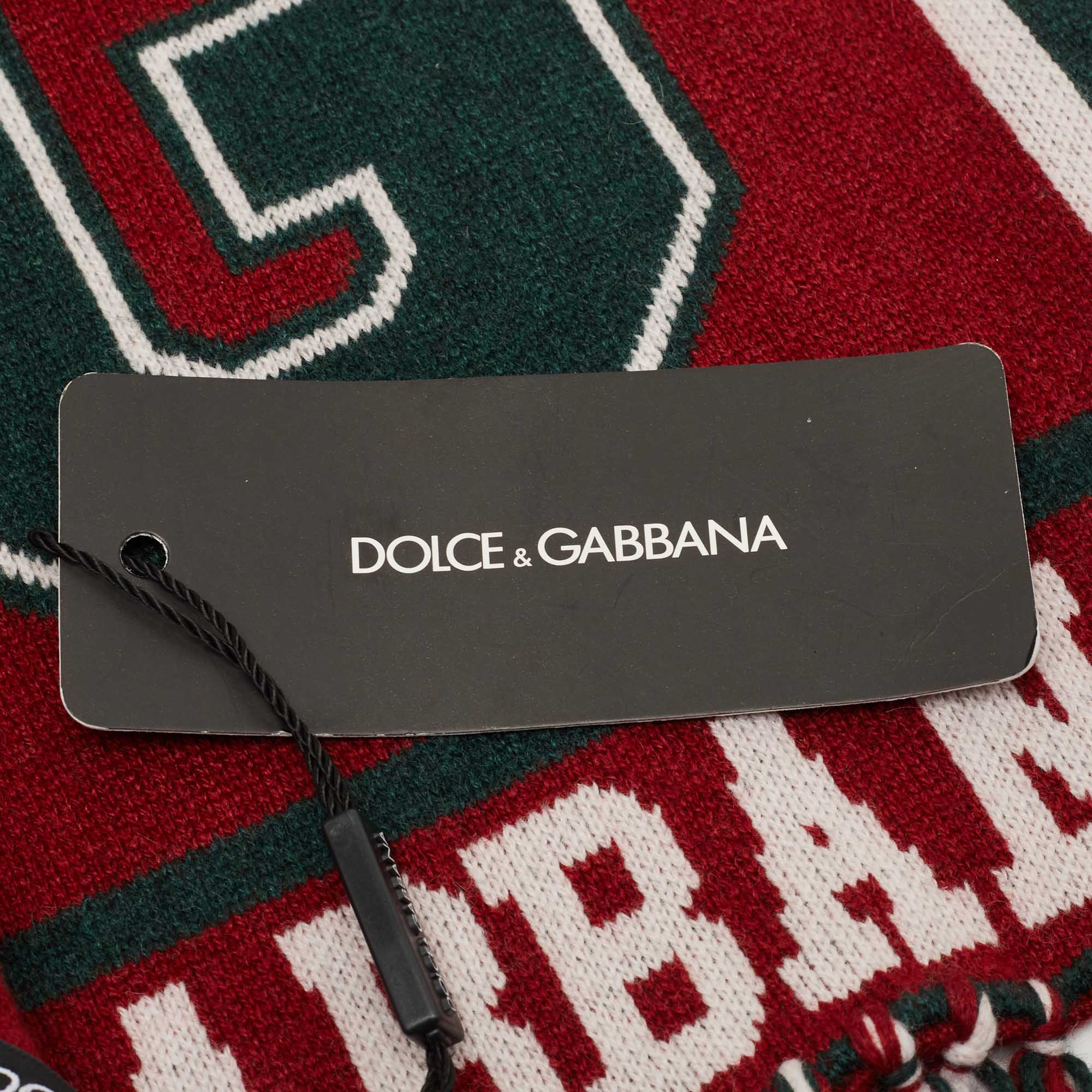 Dolce & Gabbana Red Logo Cashmere Fringed Muffler