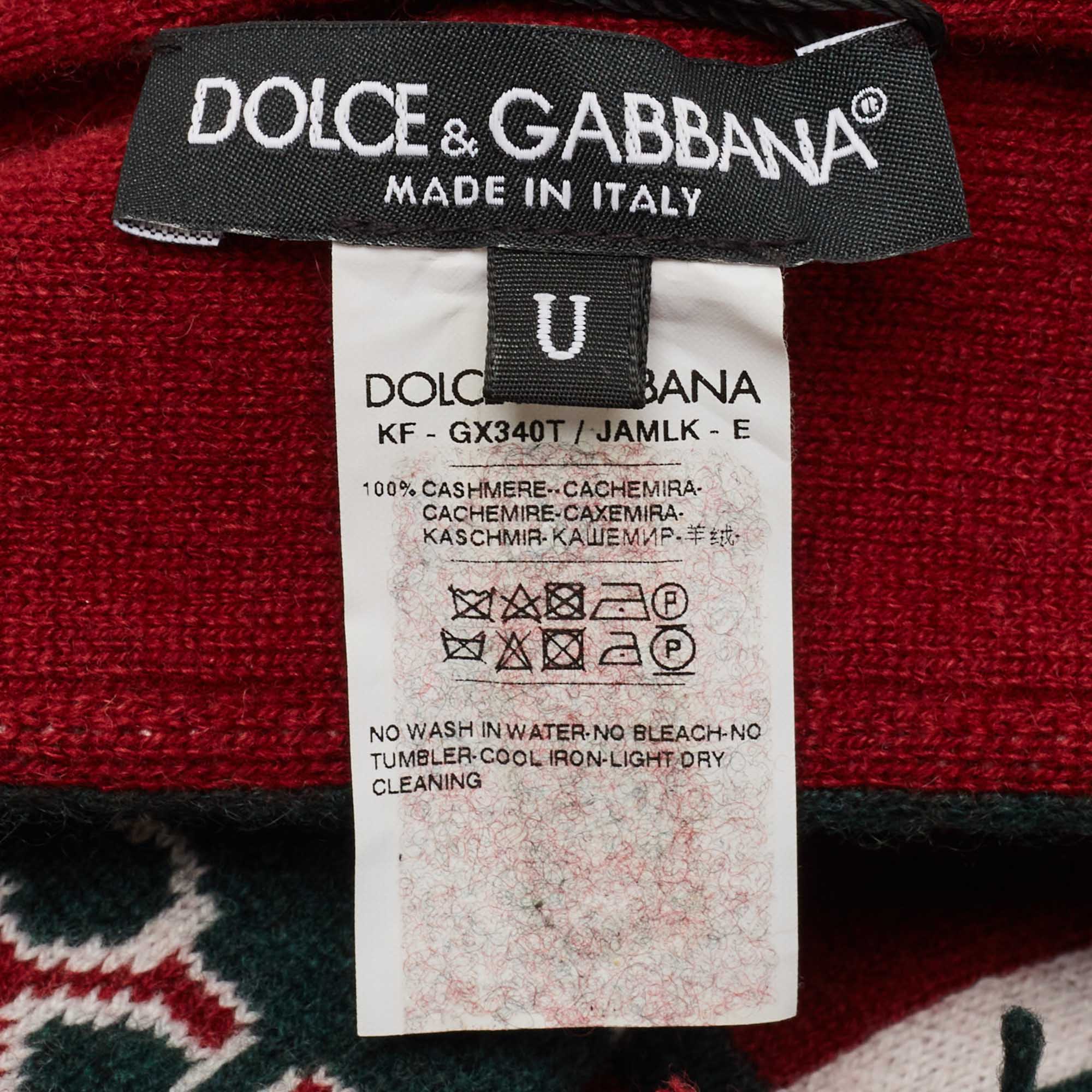 Dolce & Gabbana Red Logo Cashmere Fringed Muffler