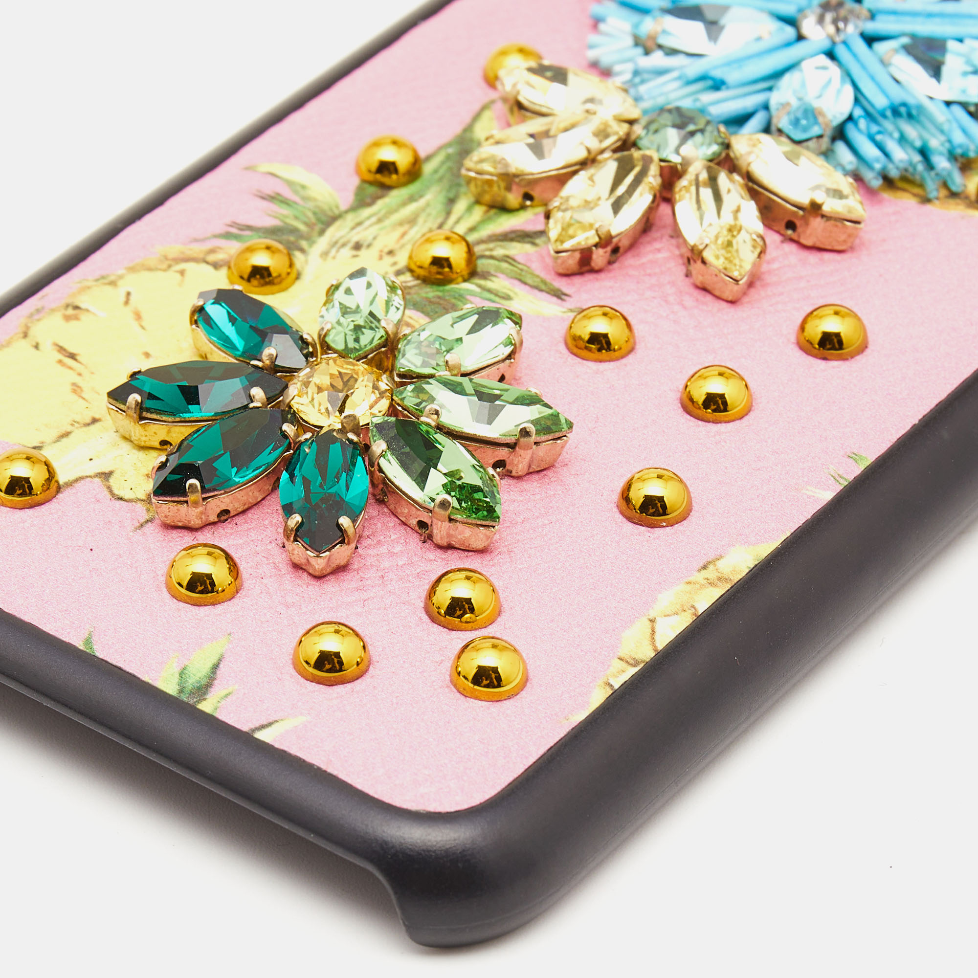 Dolce & Gabbana Pink Fruit Print Leather Crystal Embellished IPhone 7 Plus Case