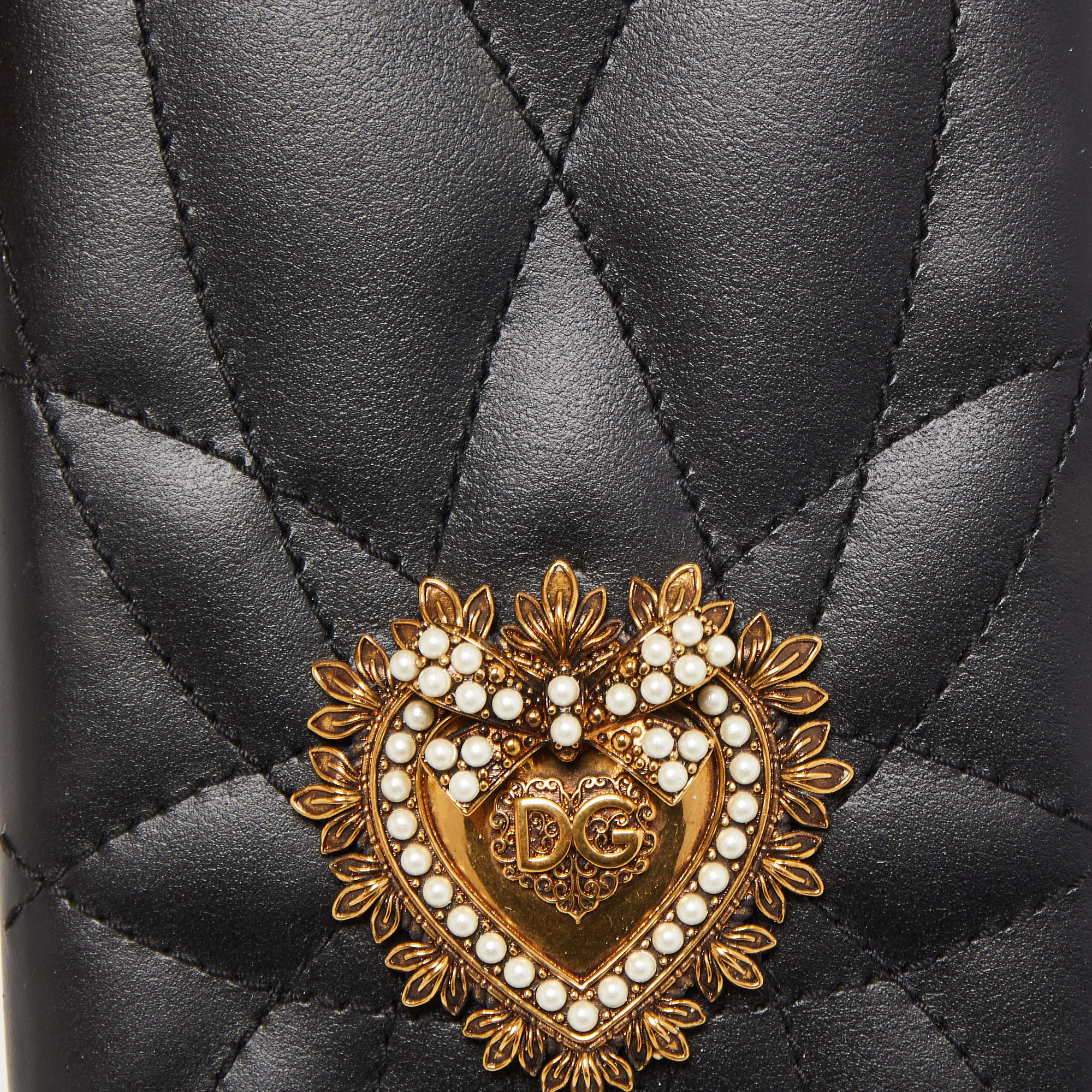 Dolce & Gabbana Black Quilted Leather Devotion IPhone XS Cover