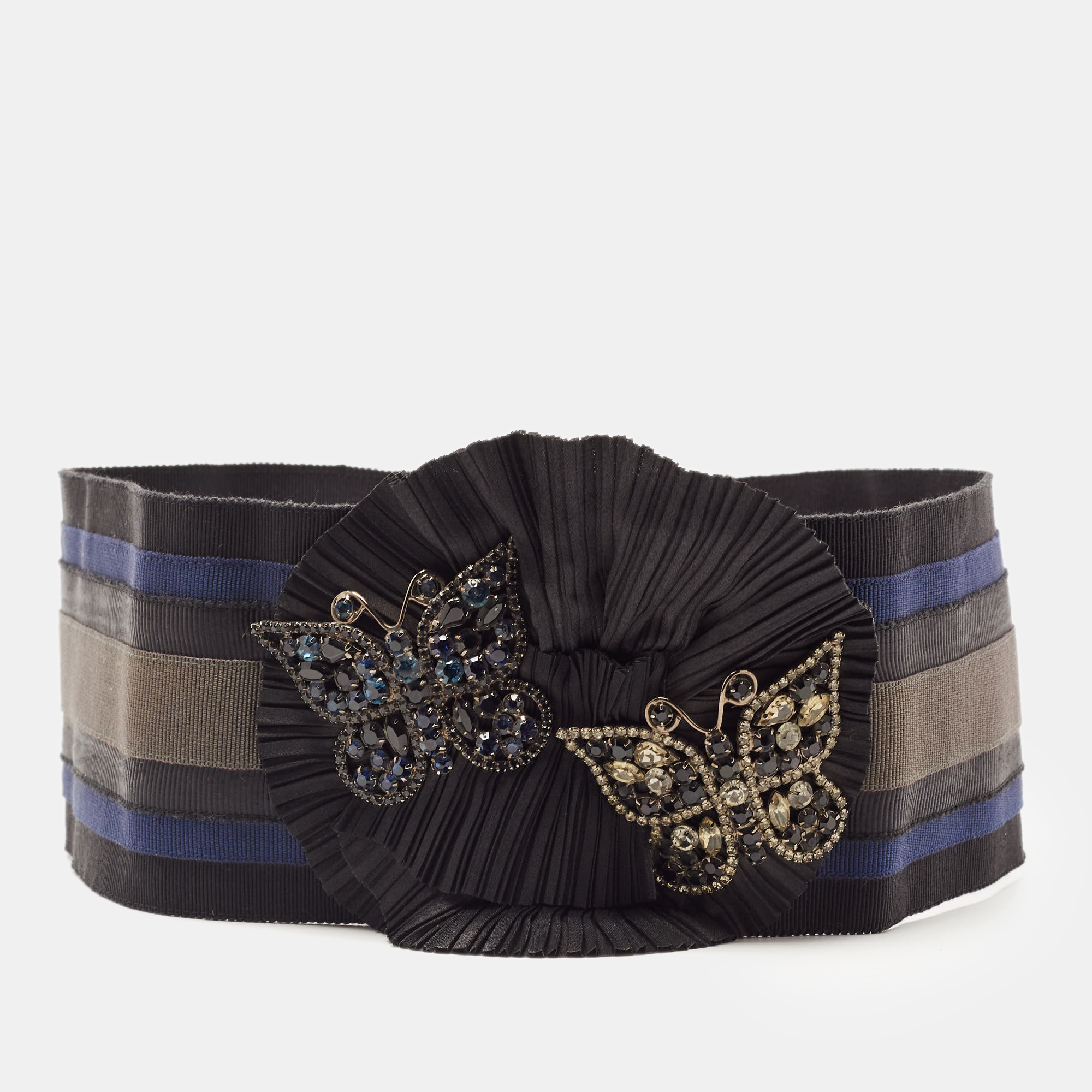 Dolce & gabbana tri color stripe elastic butterfly crystals waist belt