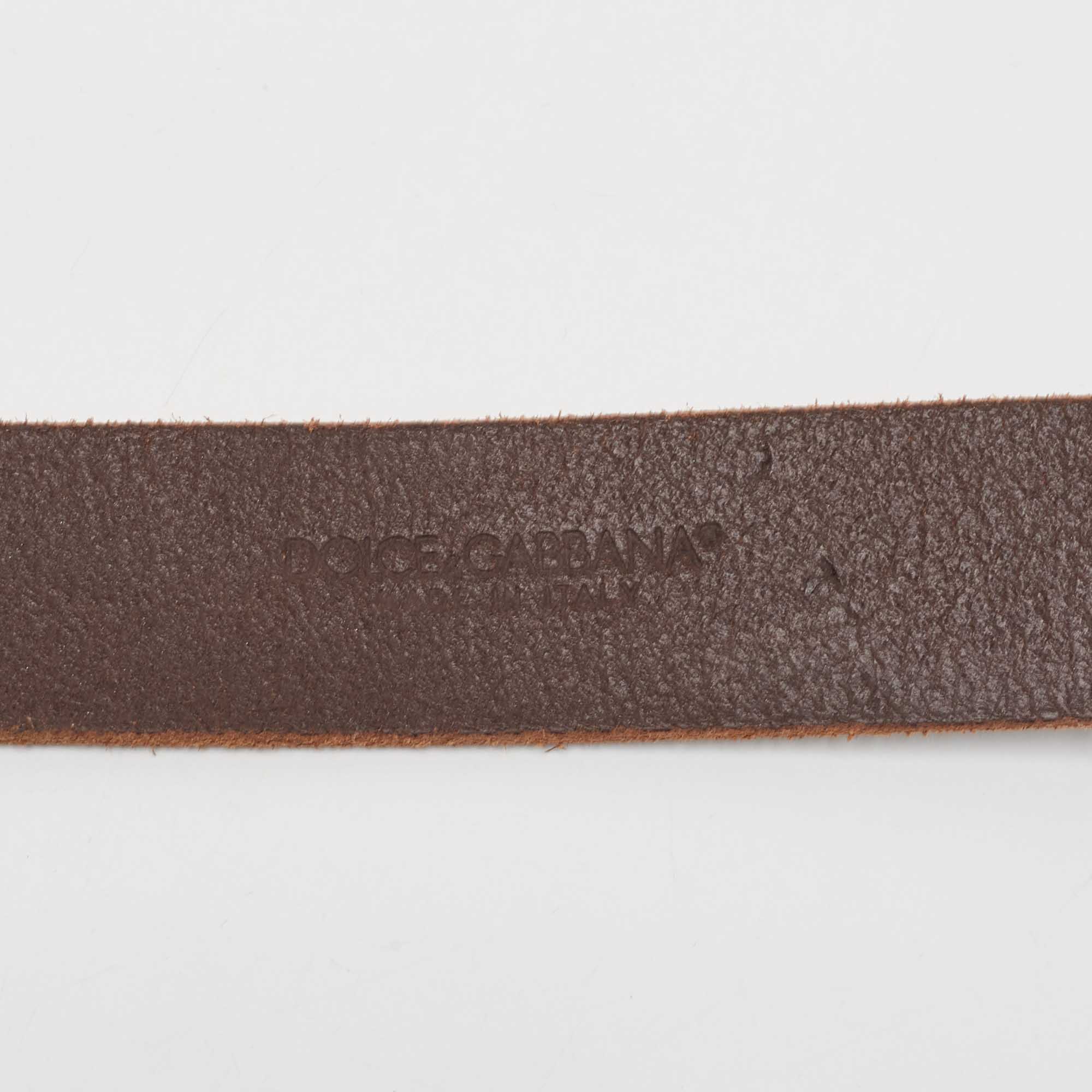 Dolce & Gabbana Brown Leather Logo Plaque Belt 100CM
