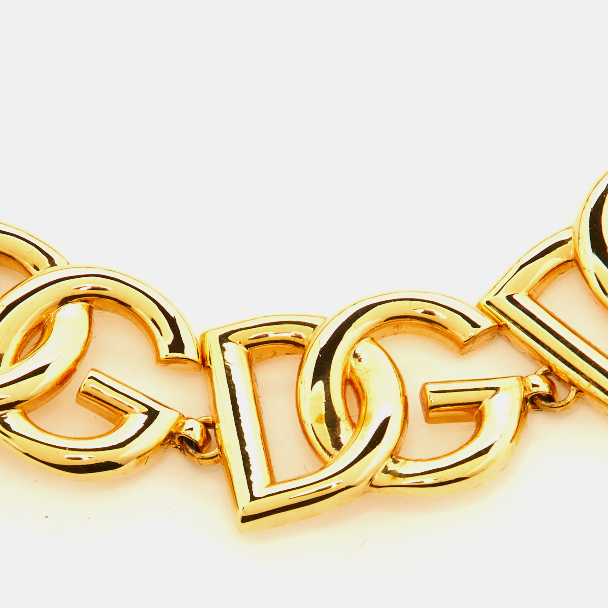 Dolce & Gabbana DG Motif Faux Pearl Gold Tone Chain Link Bracelet
