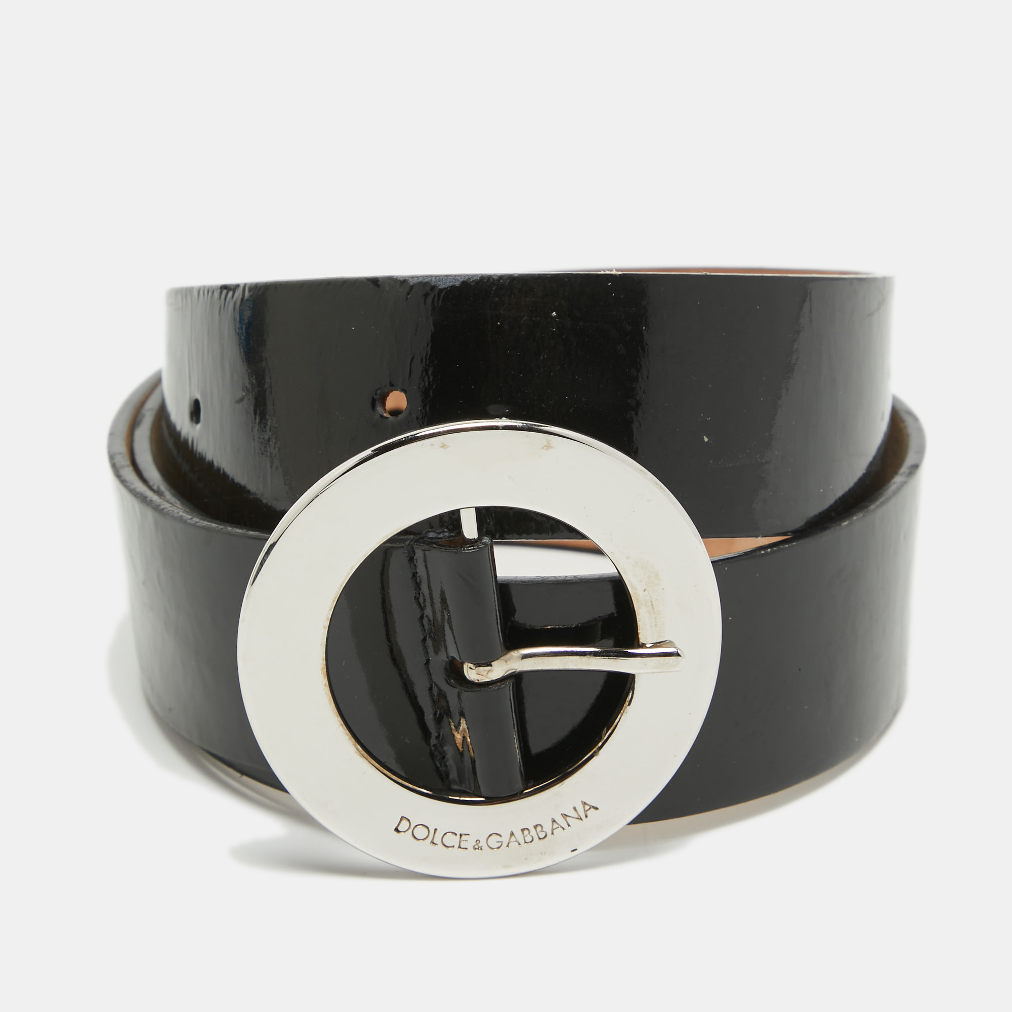 Dolce & gabbana black patent leather buckle belt 95 cm