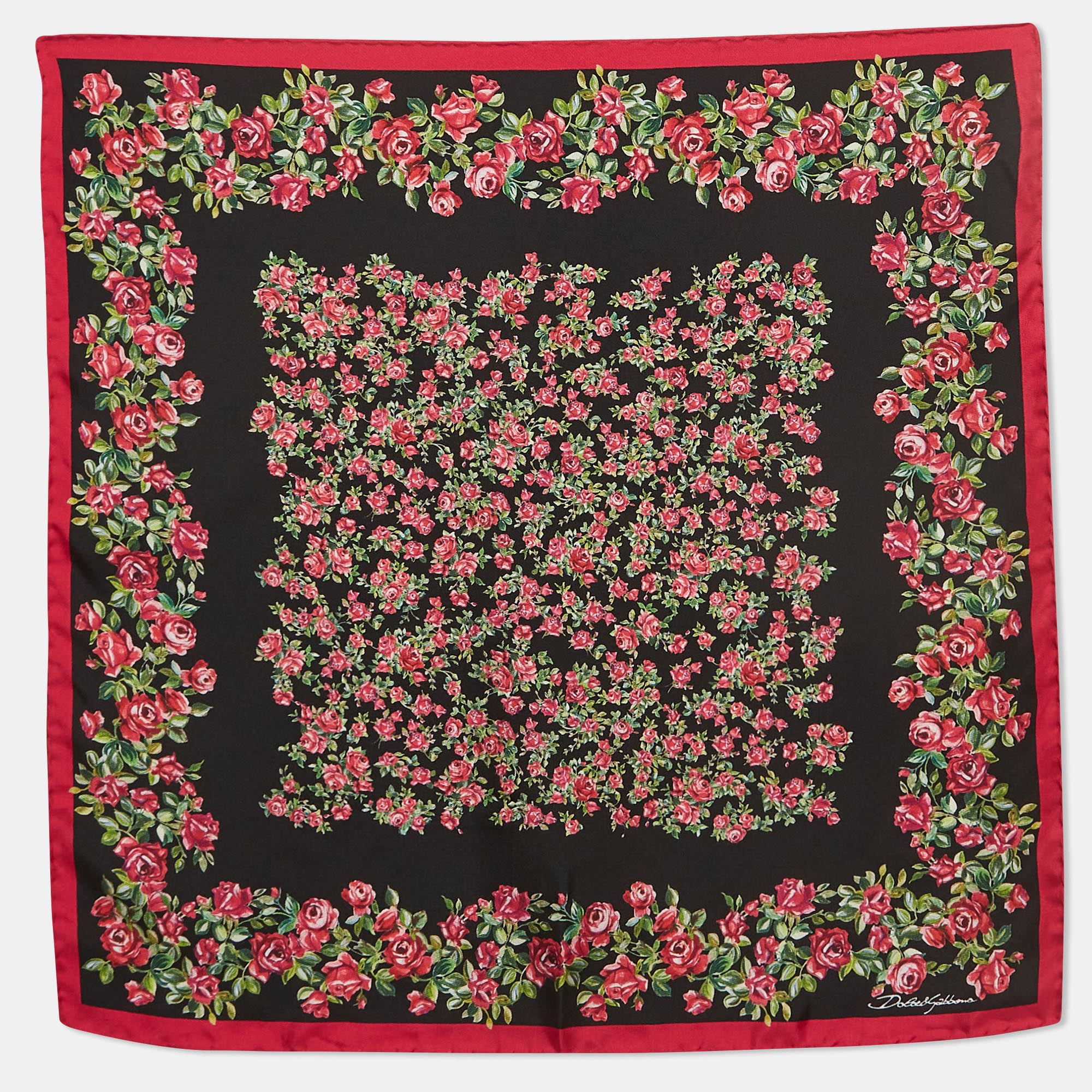 Dolce & gabbana black/pink roses print silk square scarf