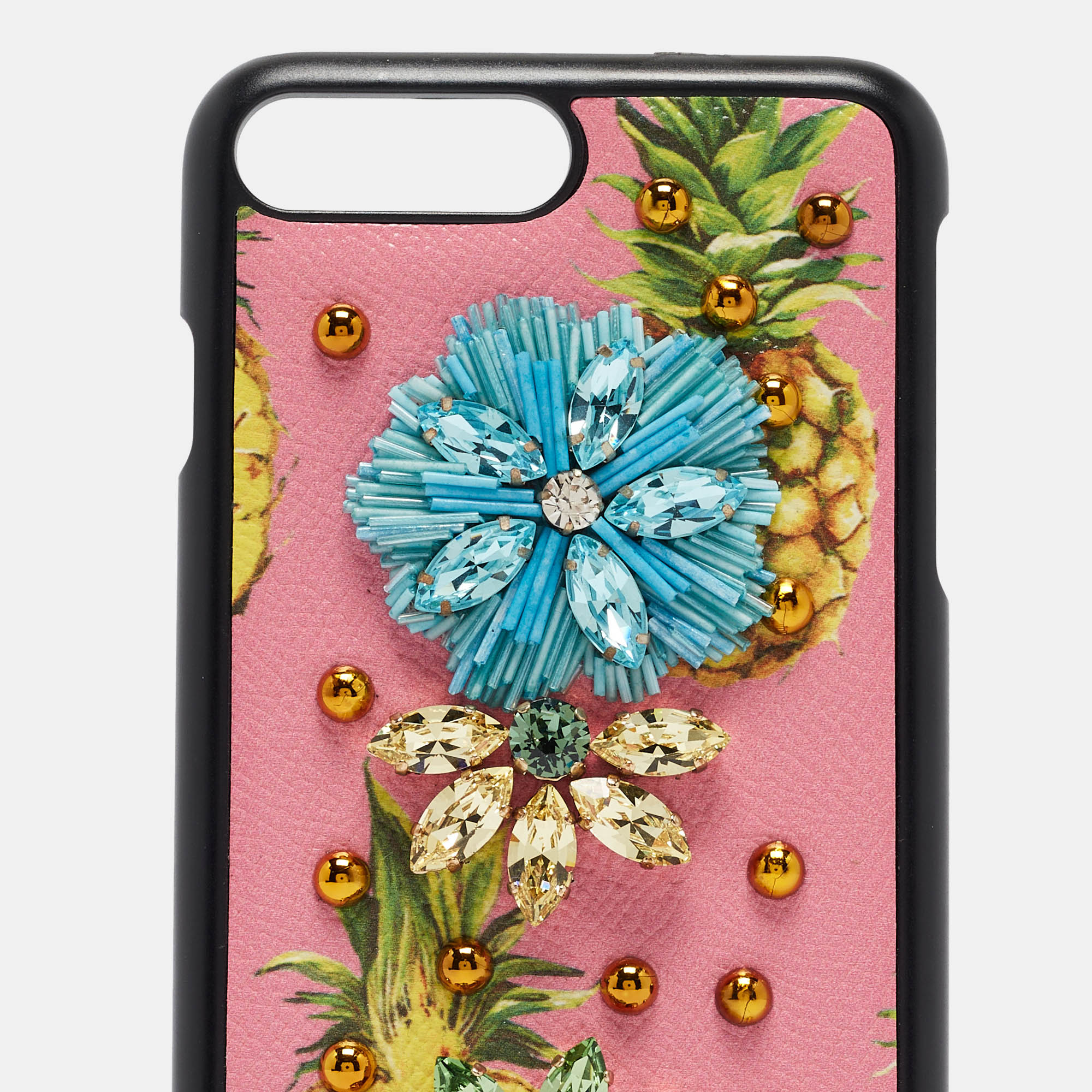 Dolce & Gabbana Pink/Black Leather Pineapple Crystals IPhone 6/6s Plus Cover