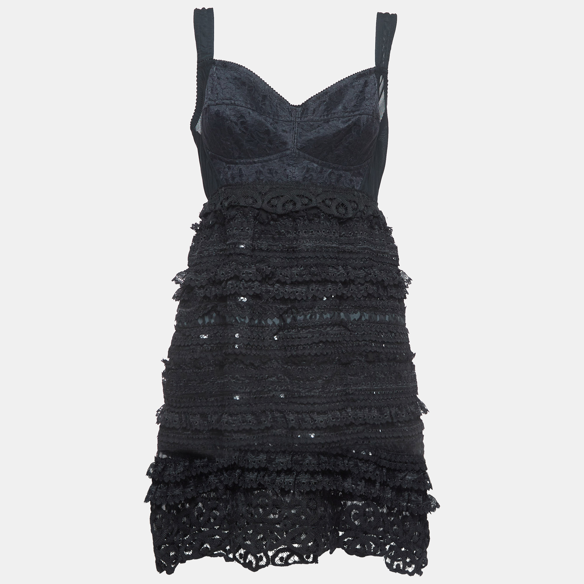 Dolce & gabbana black sequin embellished lace mini dress m