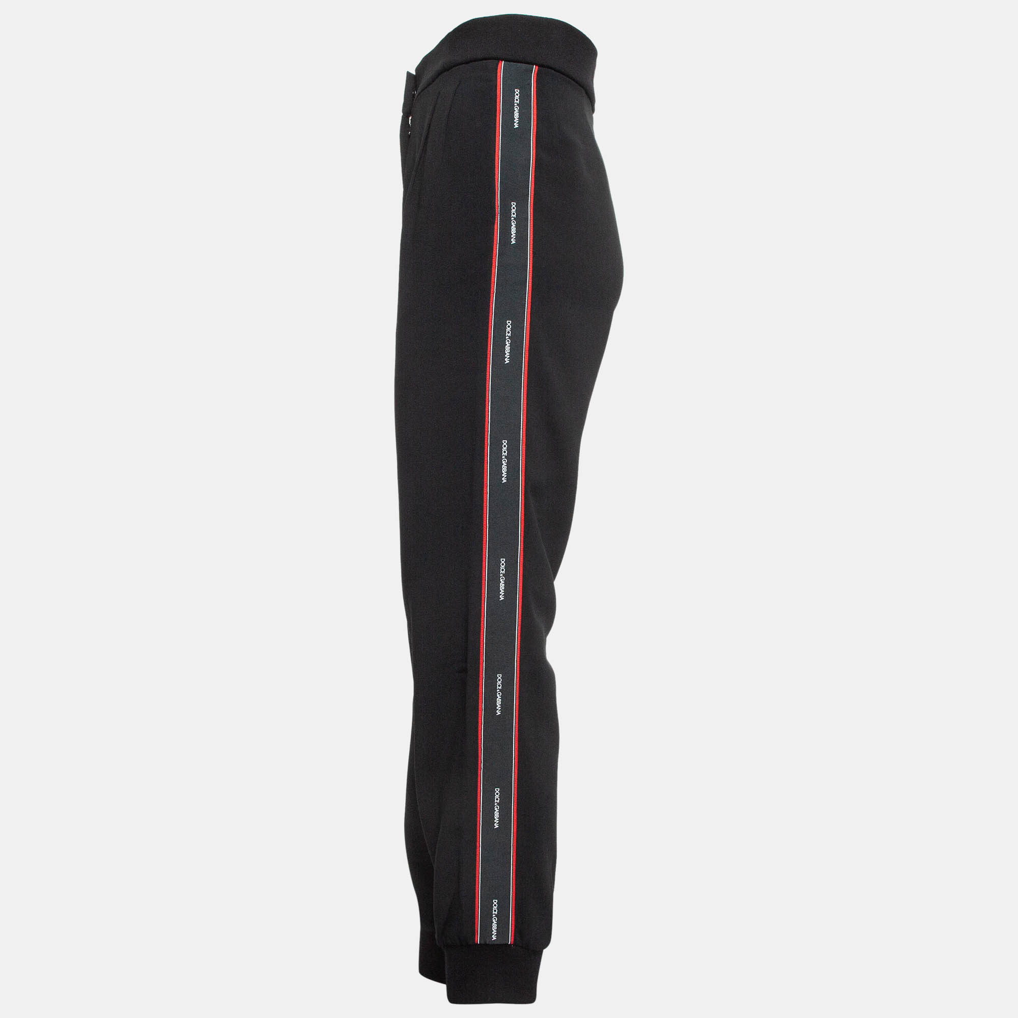 Dolce & Gabbana Black Logo Side Stripe Crepe Joggers XS