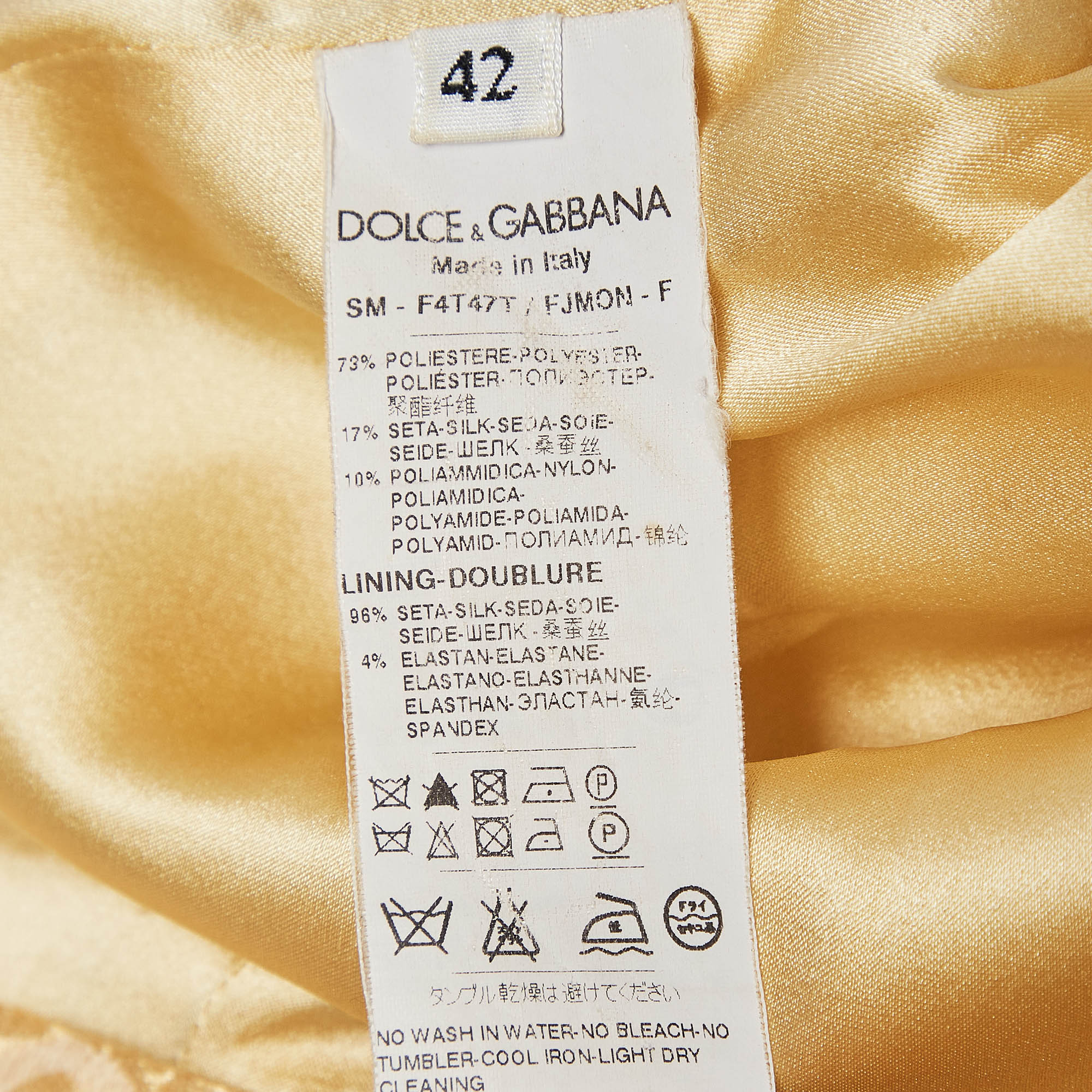 Dolce & Gabbana Yellow Textured Jacquard Pencil Skirt M