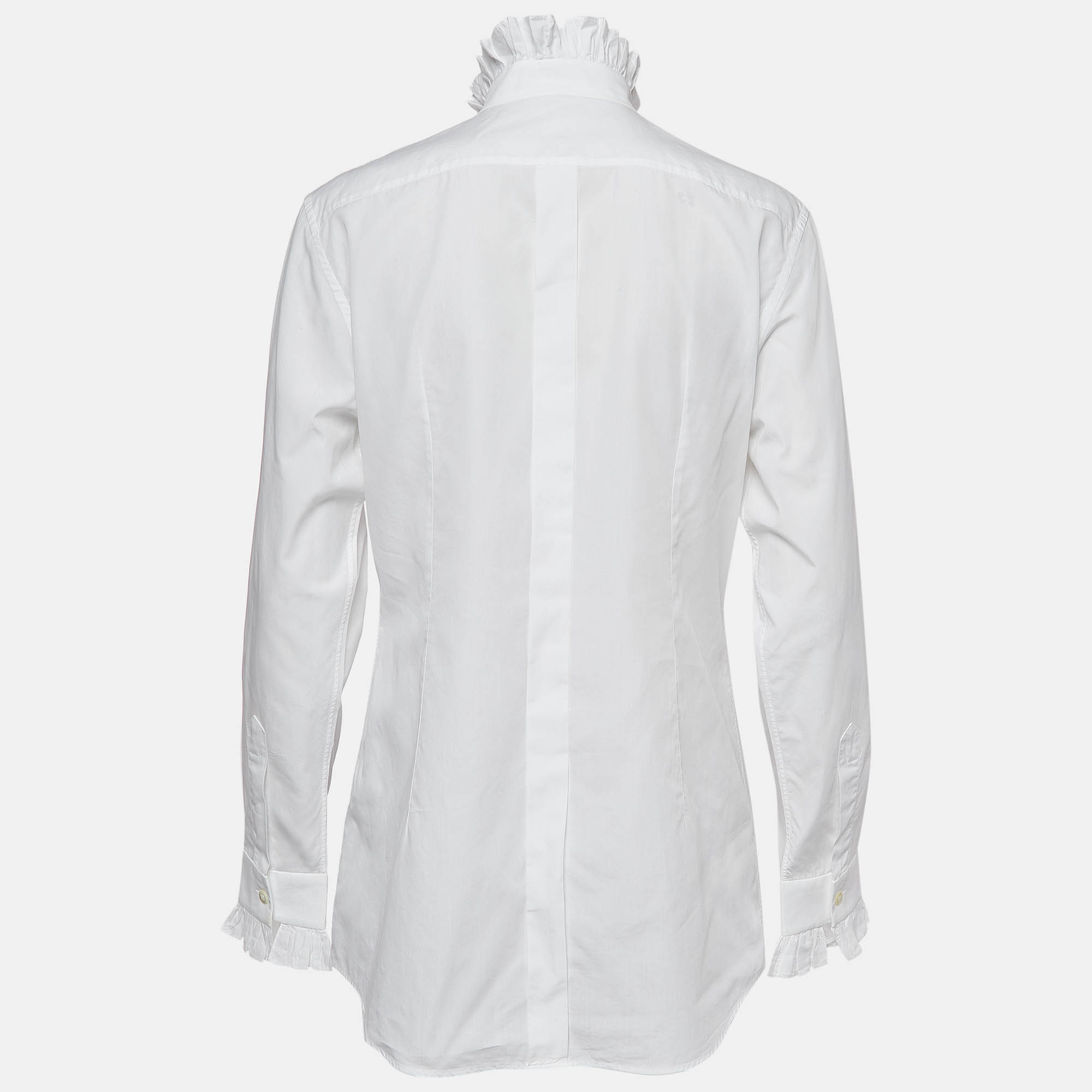 Dolce & Gabbana White Poplin Ruffled Shirt S