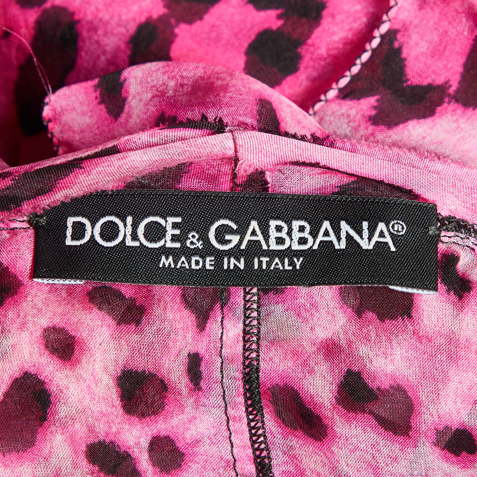 Dolce & Gabbana Pink Leopard Print Silk Ruffle Top L