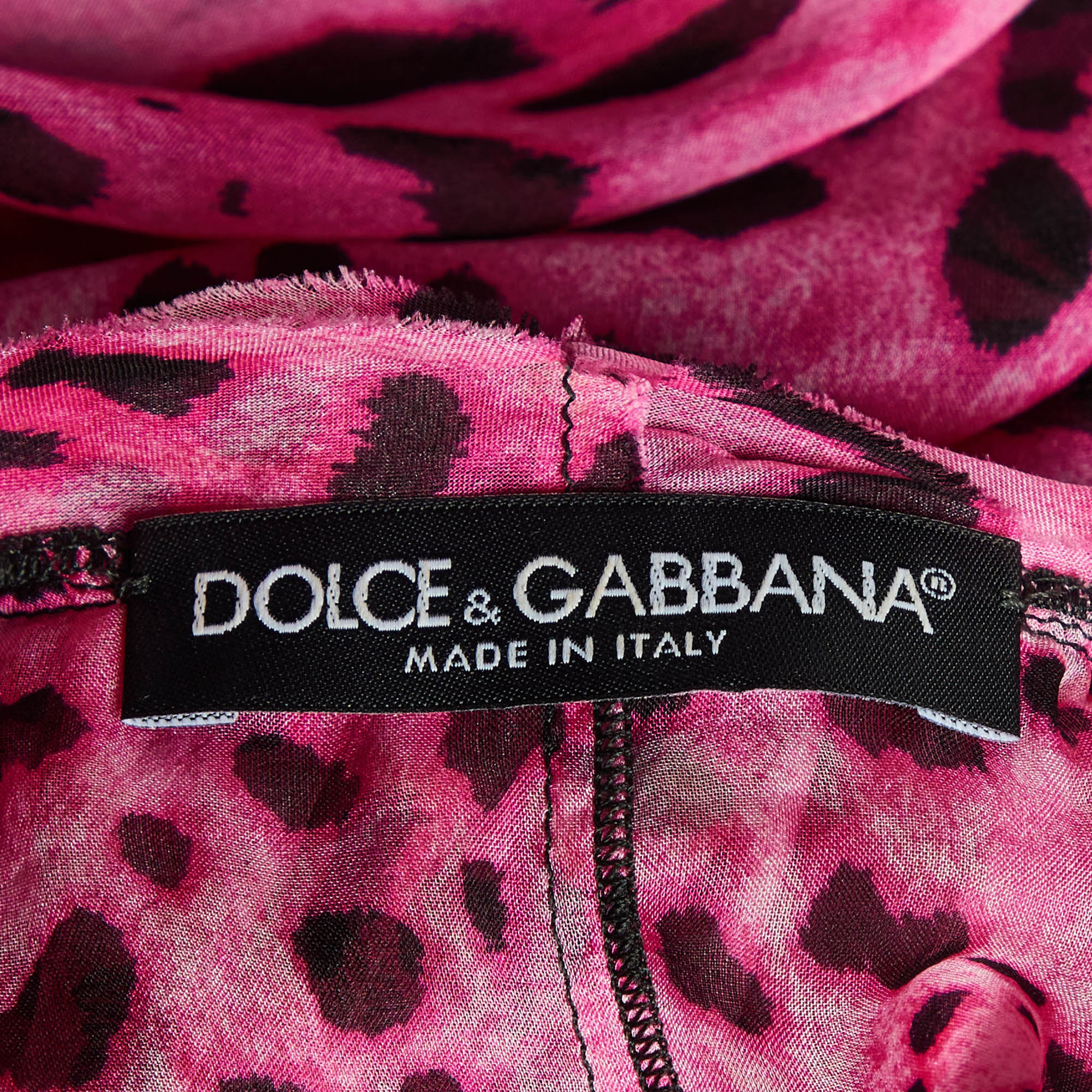 Dolce & Gabbana Pink Leopard Print Silk Ruffle Top L