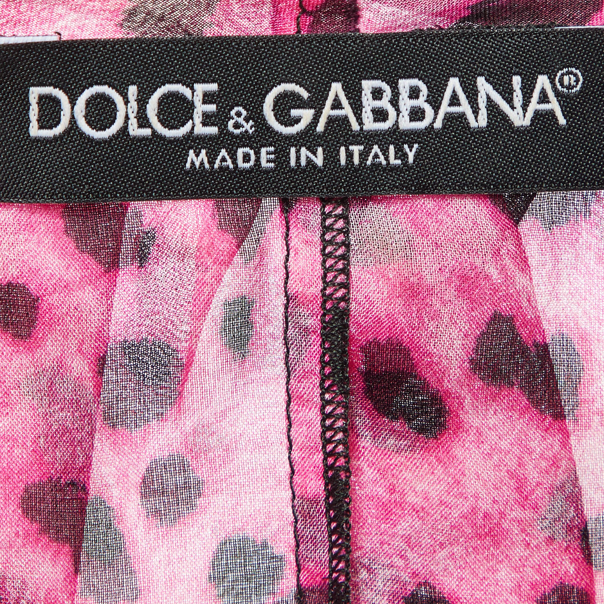 Dolce & Gabbana Pink Leopard Print Silk Ruffle Top L