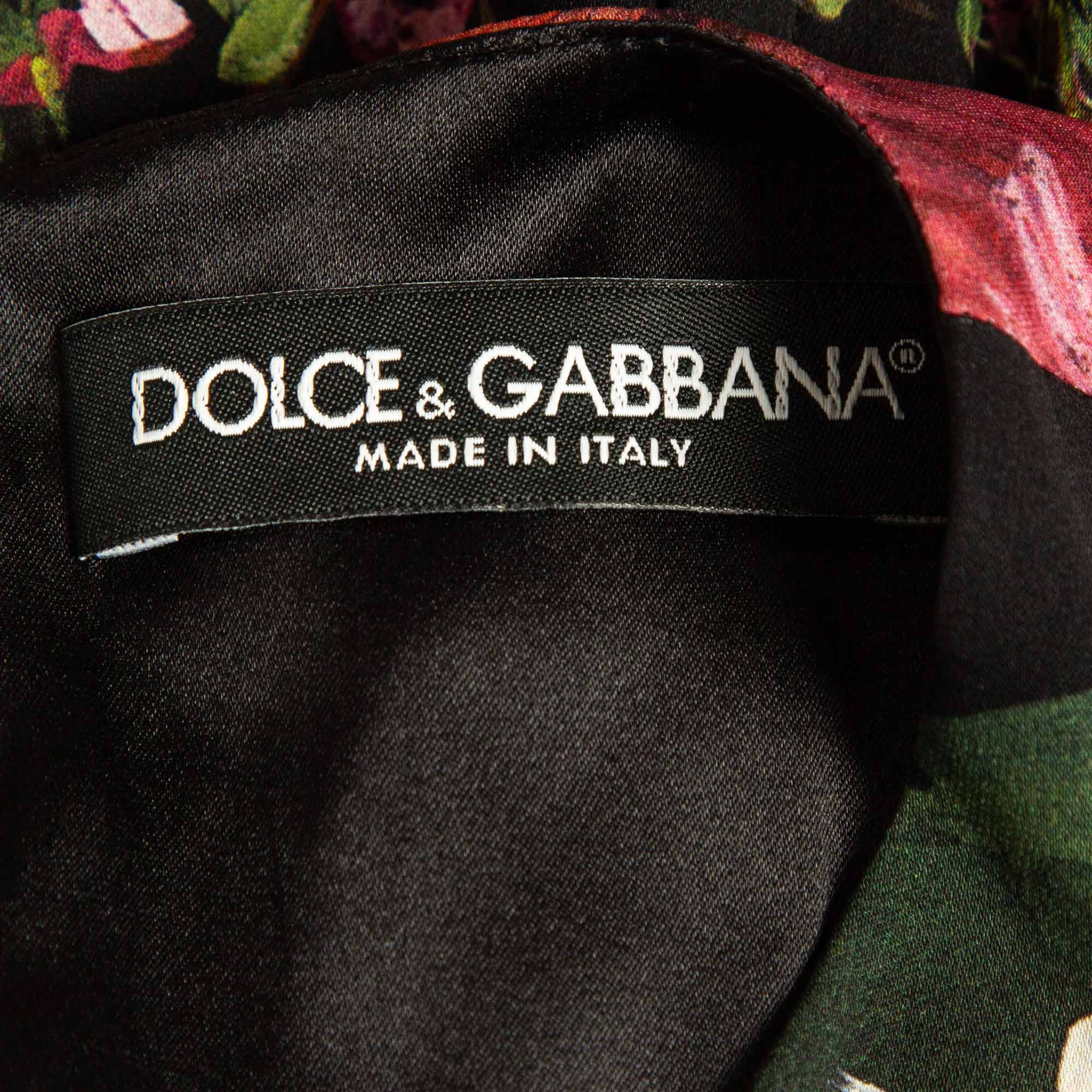 Dolce & Gabbana Black Floral Print Silk Sheath Dress S