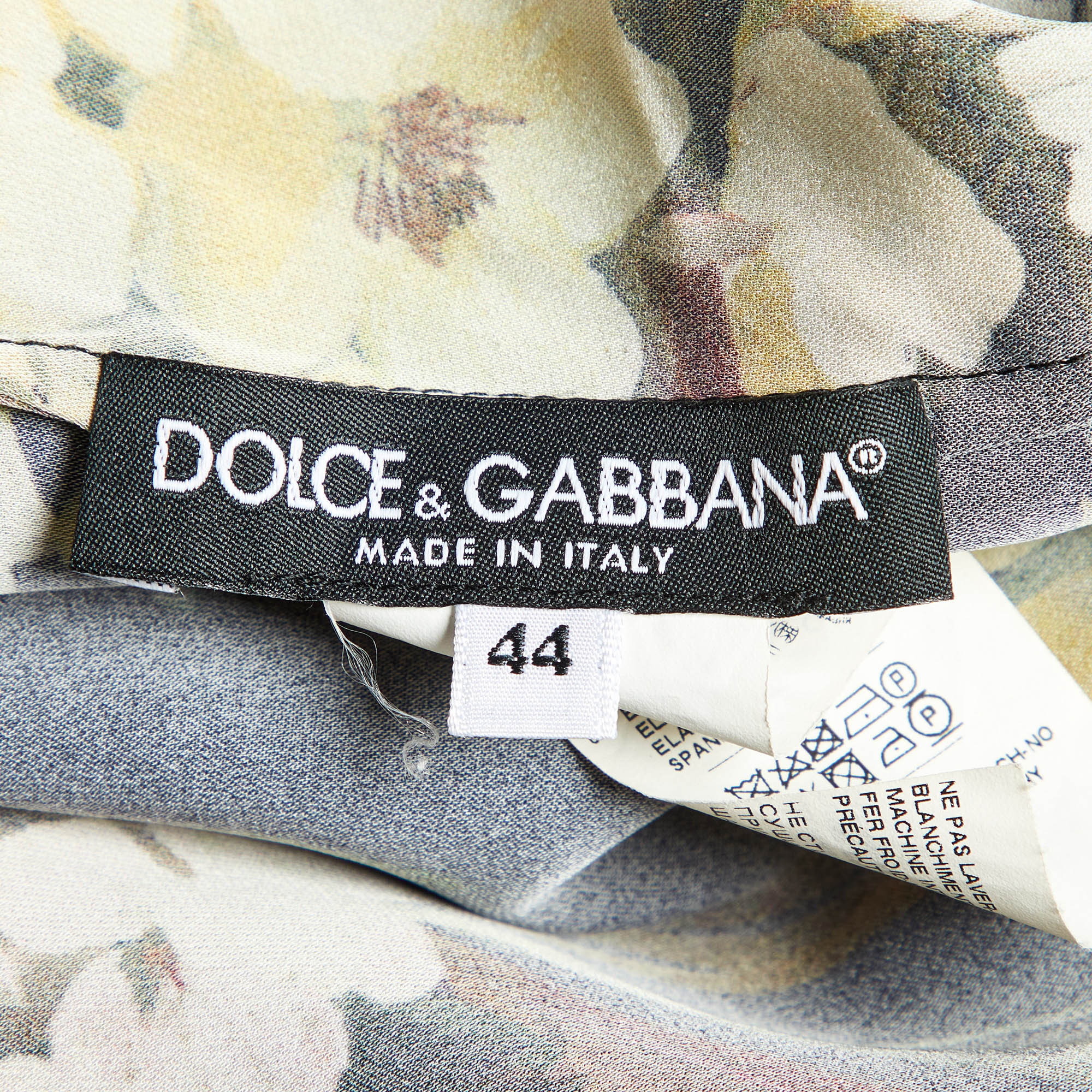 Dolce & Gabbana Black Floral Print Silk Top M