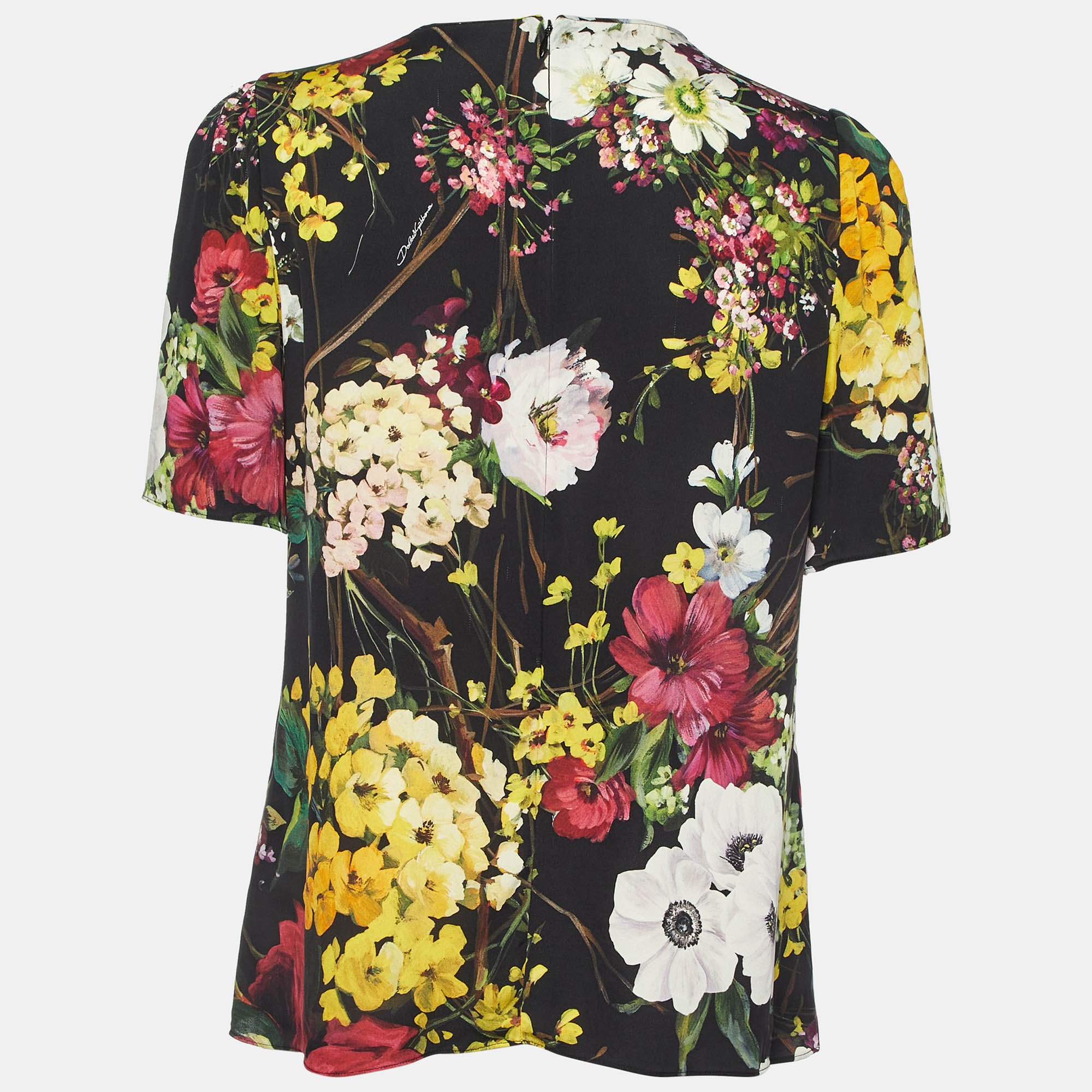 Dolce & Gabbana Black Floral Print Silk Top M