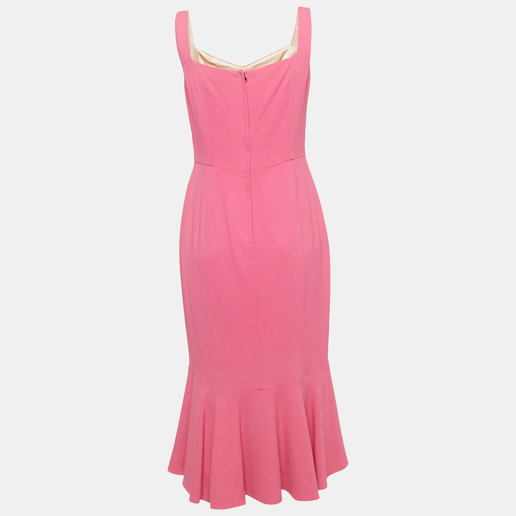 Dolce & Gabbana Pink Crepe Sleeveless Flared Midi Dress M