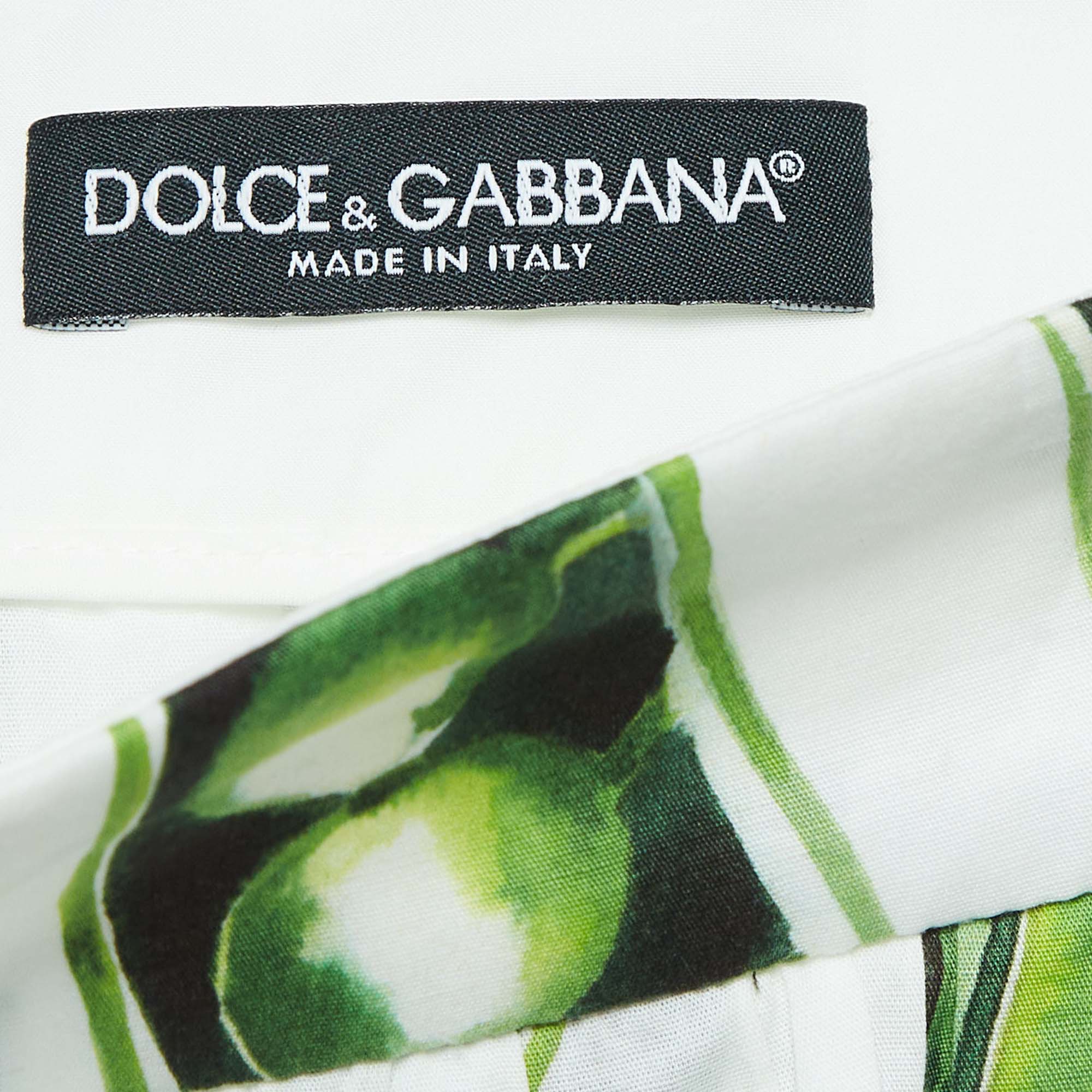 Dolce & Gabbana White/Green Peas Print Cotton Midi Skirt L