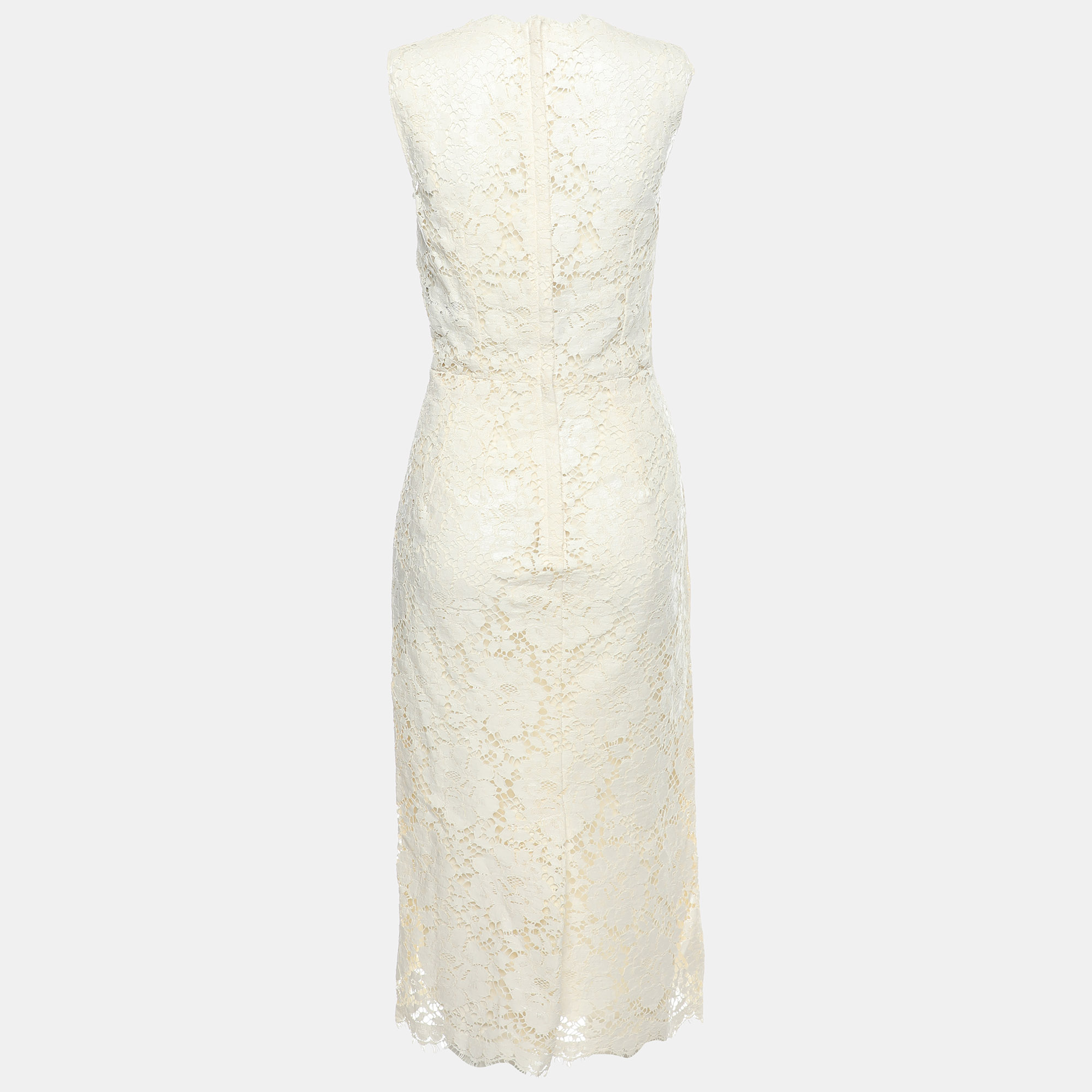 Dolce & Gabbana Cream Floral Lace Midi Dress S