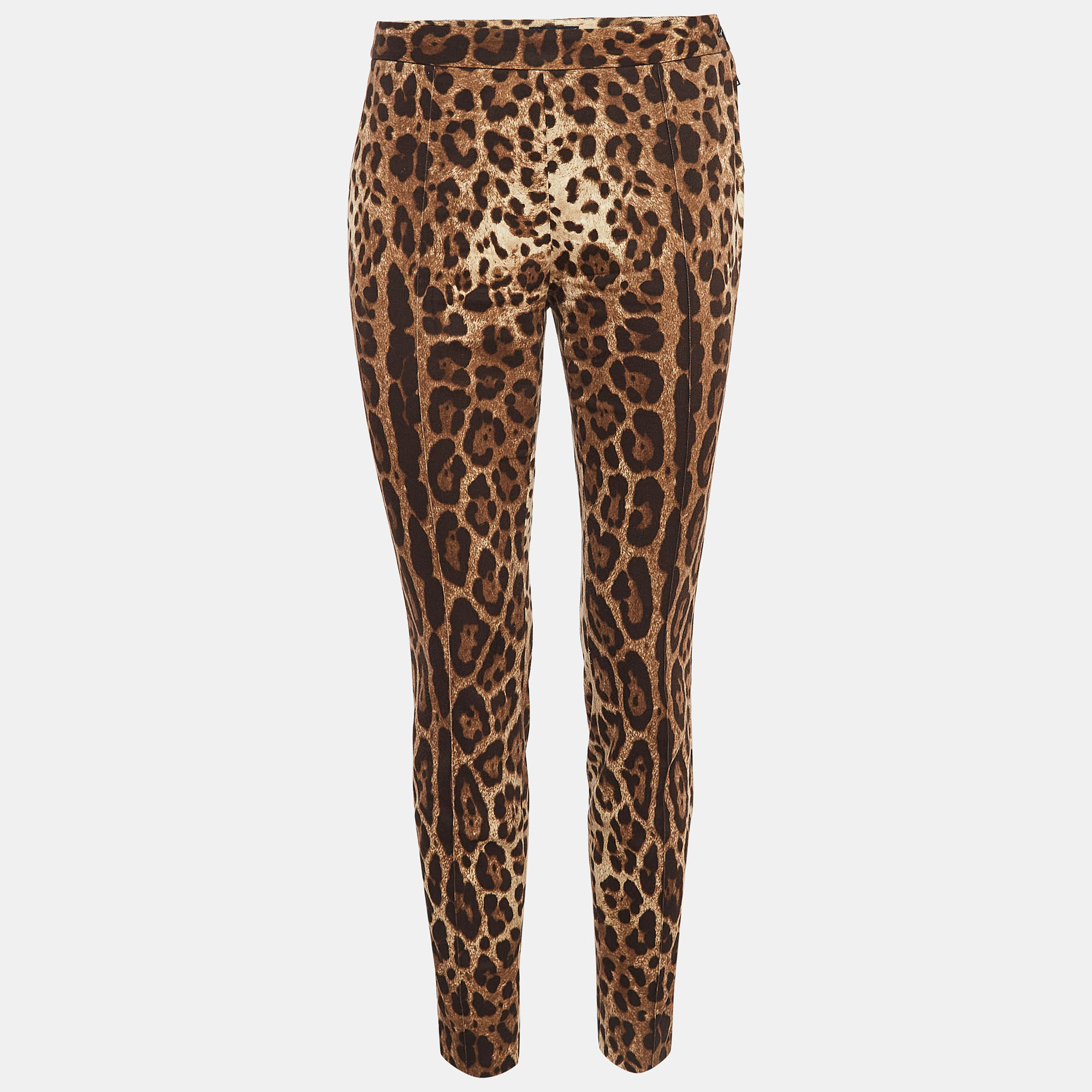 Dolce & Gabbana Brown Leopard Print Stretch Cotton Trousers S