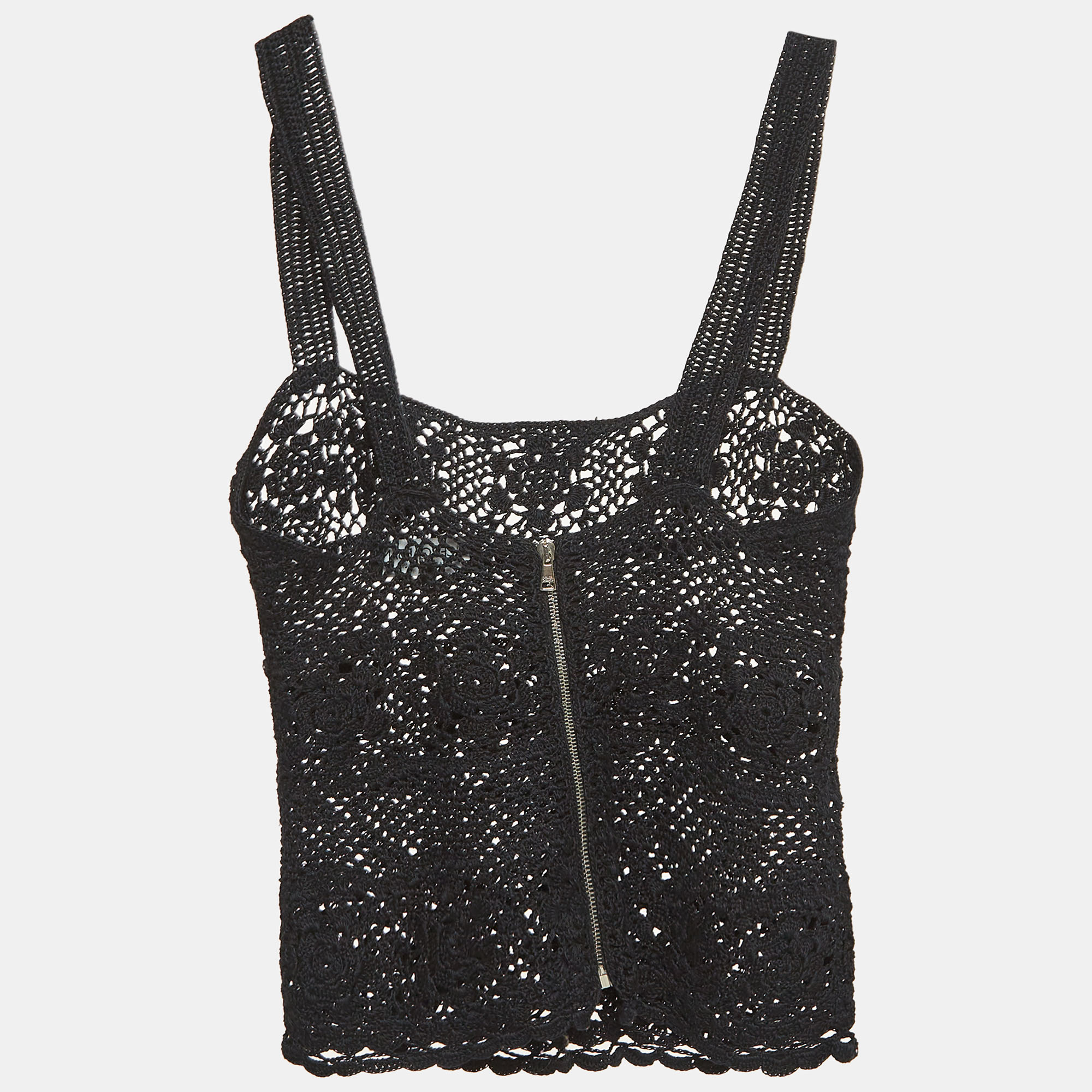 Dolce & Gabbana Black Crochet Knit Sheer Cami Top S