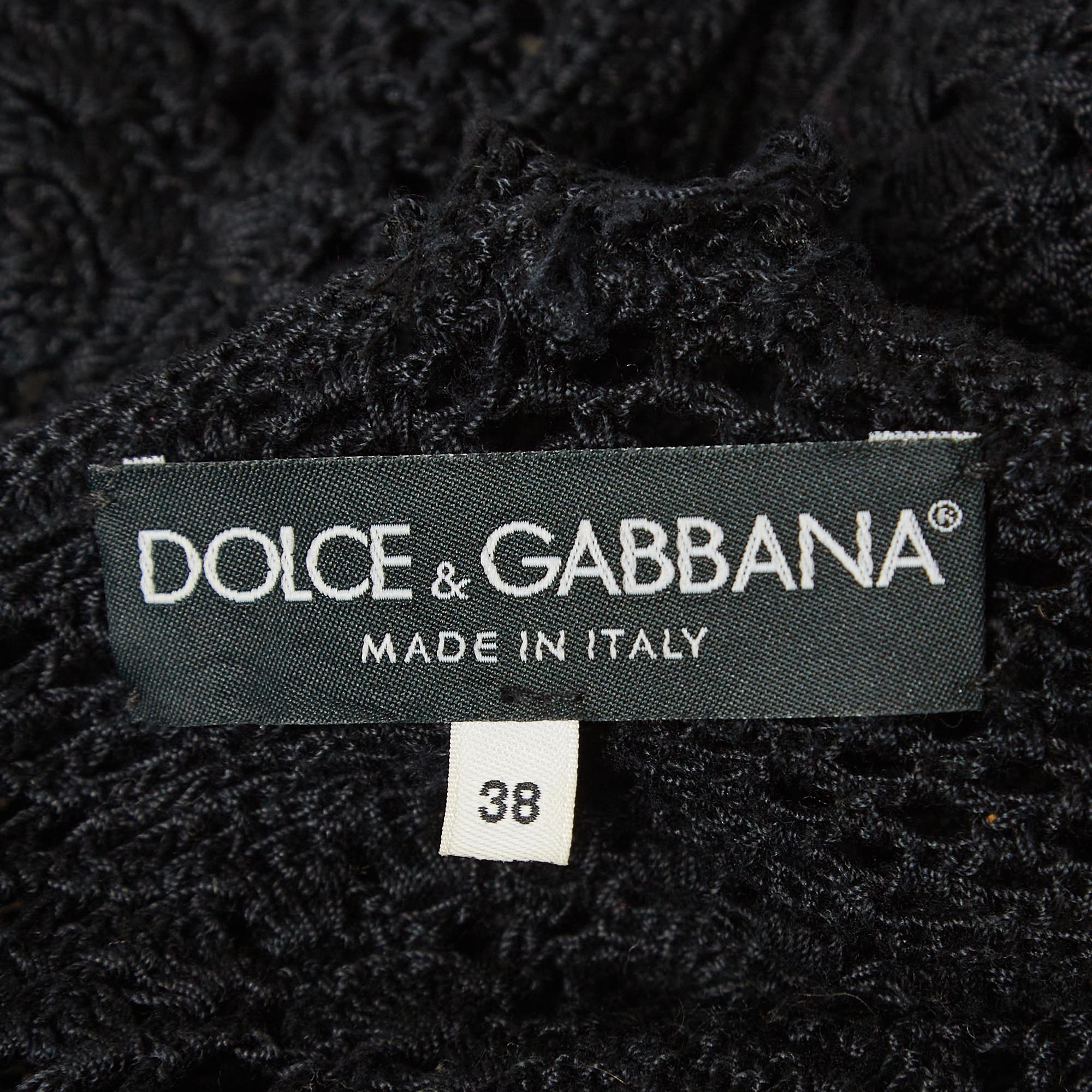 Dolce & Gabbana Black Crochet Knit Sheer Cami Top S