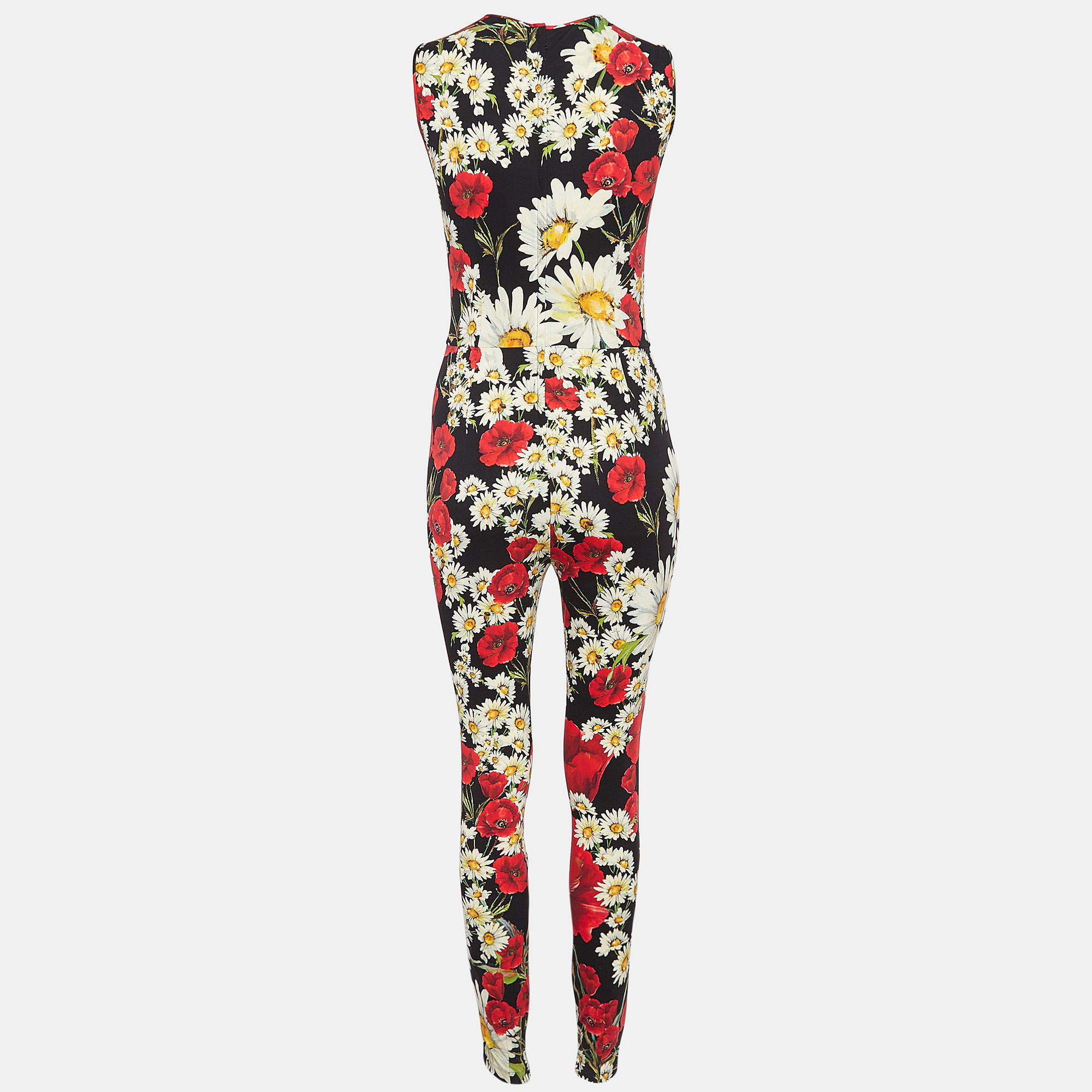 Dolce & Gabbana Black Floral Print Jersey Catsuit Jumpsuit S