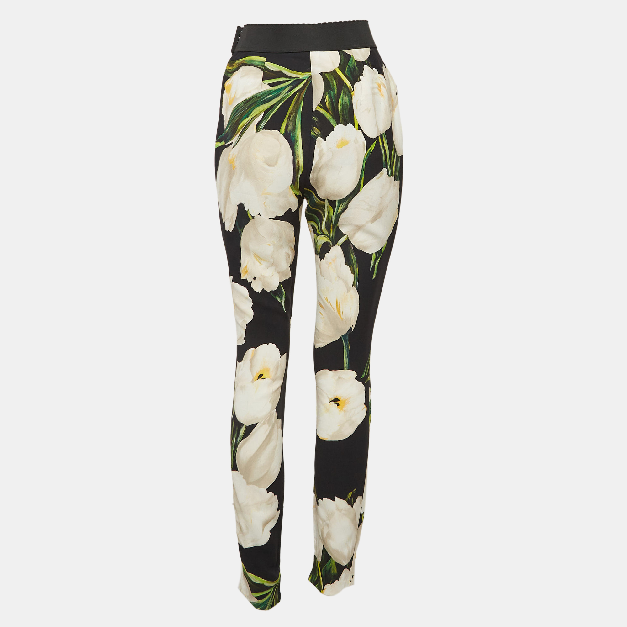 Dolce & Gabbana Black Floral Print Crepe Trousers S