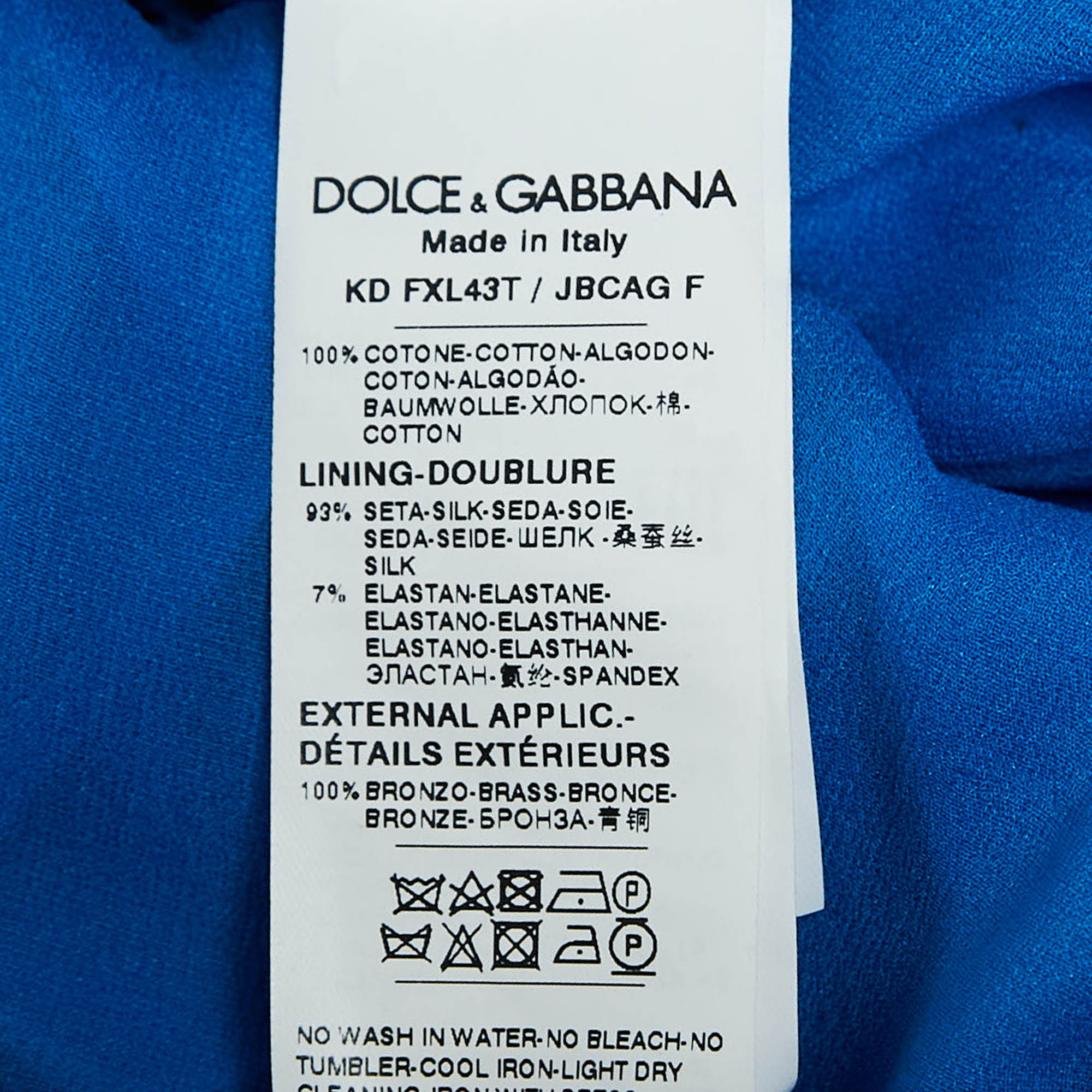 Dolce & Gabbana Blue Crotch Patterned Cotton Knit Midi Dress L